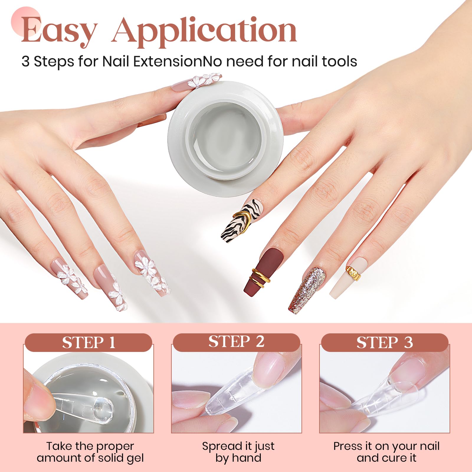 Mizhse Clear Solid Builder Gel For Nails, 30G Hard Gel For Nails Non-Sticky Nail Extension Builder Gel, Nail Strengthen Gel 3D S