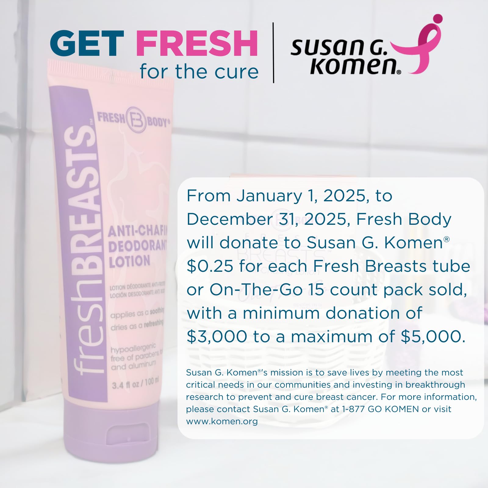 Fresh Body Fb Fresh Breasts Anti-Chafing Deodorant Lotion To Powder, 3.4 Fl Oz (4 Pack) Anti Chafe Cream Whole Body Deodorant Fo