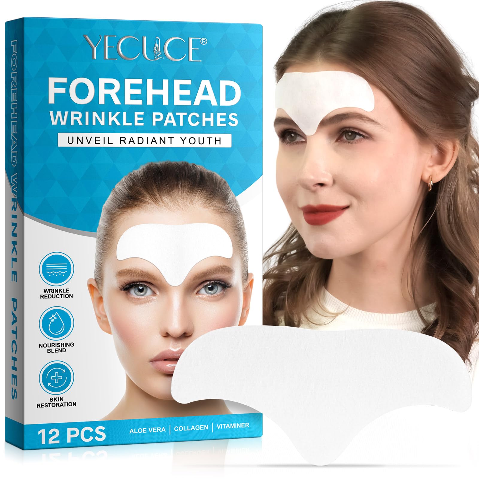 Frovetani Forehead Wrinkle Patches 12PCS, Gental Natural with Aloe, Collagen and Vitamin E, Smooth Fine Lines & Wrinkles, Anti-W