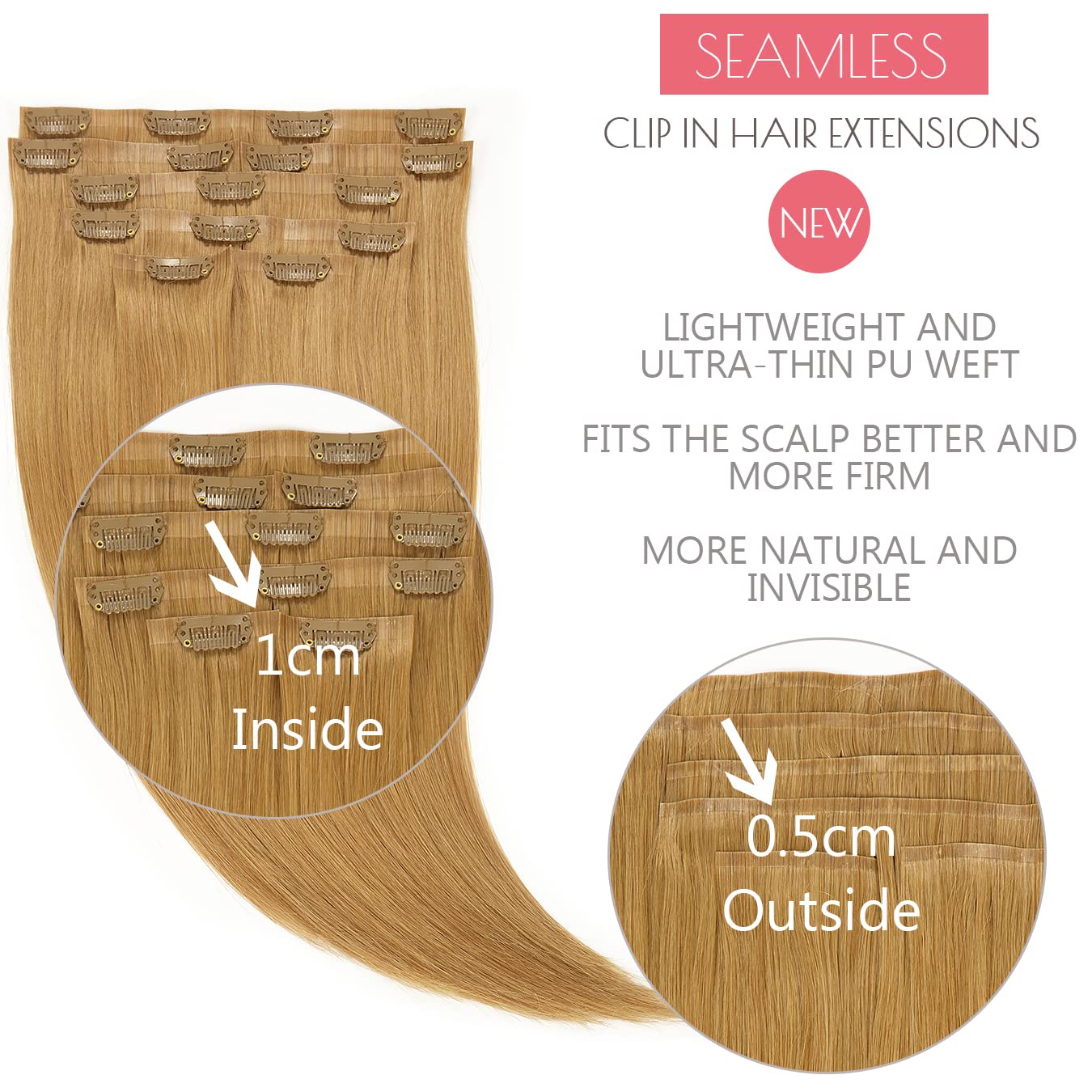 Seamless Hair Extensions Clip In Human Hair Ultra-Thin Tape Weft With Clips Blonde Clip In Hair Extensions New Technology Ultra