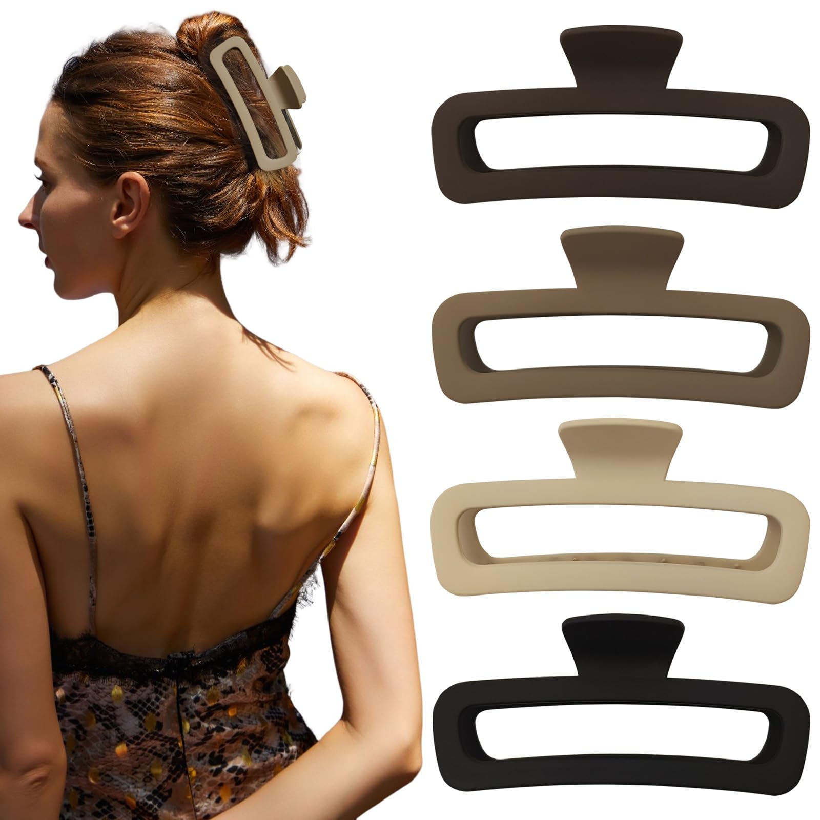 Nalodu 5 Inch Large Hair Claw Clips, No Slip Matte Square XL Hair Clips for Thick Long Curly Hair, Women's Big Rectangle Strong 