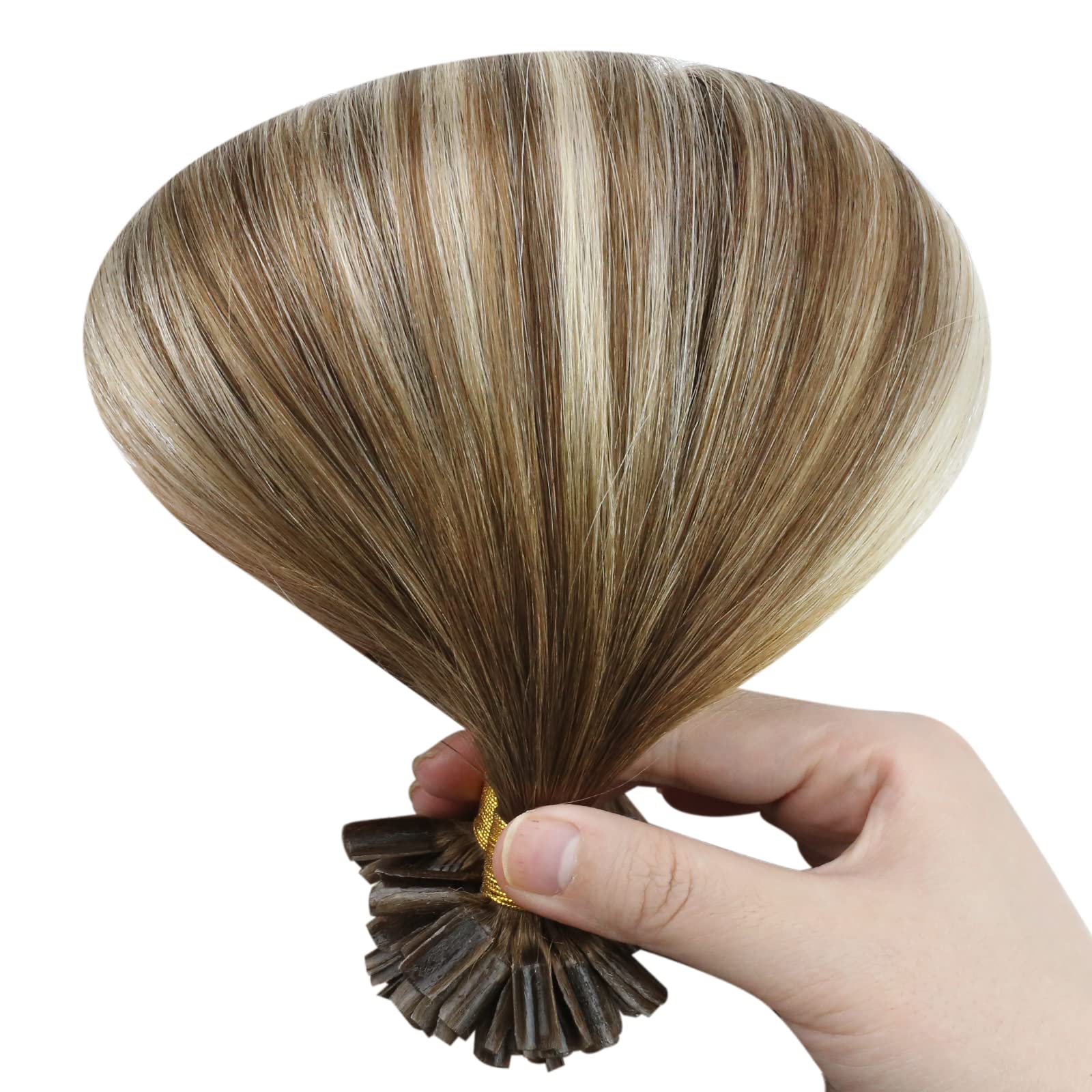 [Hot]Sunny U Tip Real Hair Extensions Balayage Blonde Utips Hair Extensions Medium Brown Balayage Platinum Blonde Utip Extension