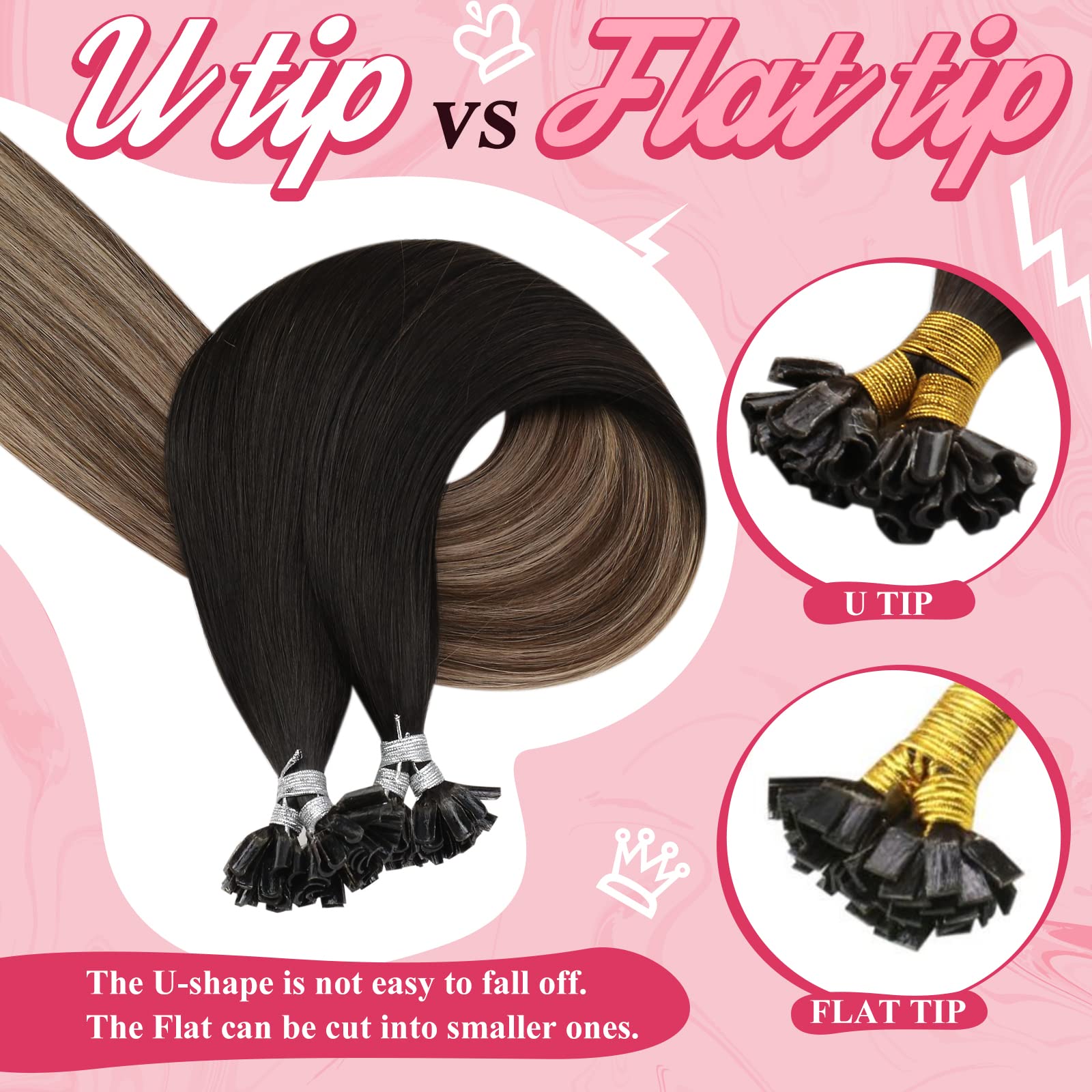 Sunny U Tip Hair Extensions Human Hair Black Ombre Dark Brown Balayage Ash Blonde Utip Hair Extensions Human Hair Blonde Utips K