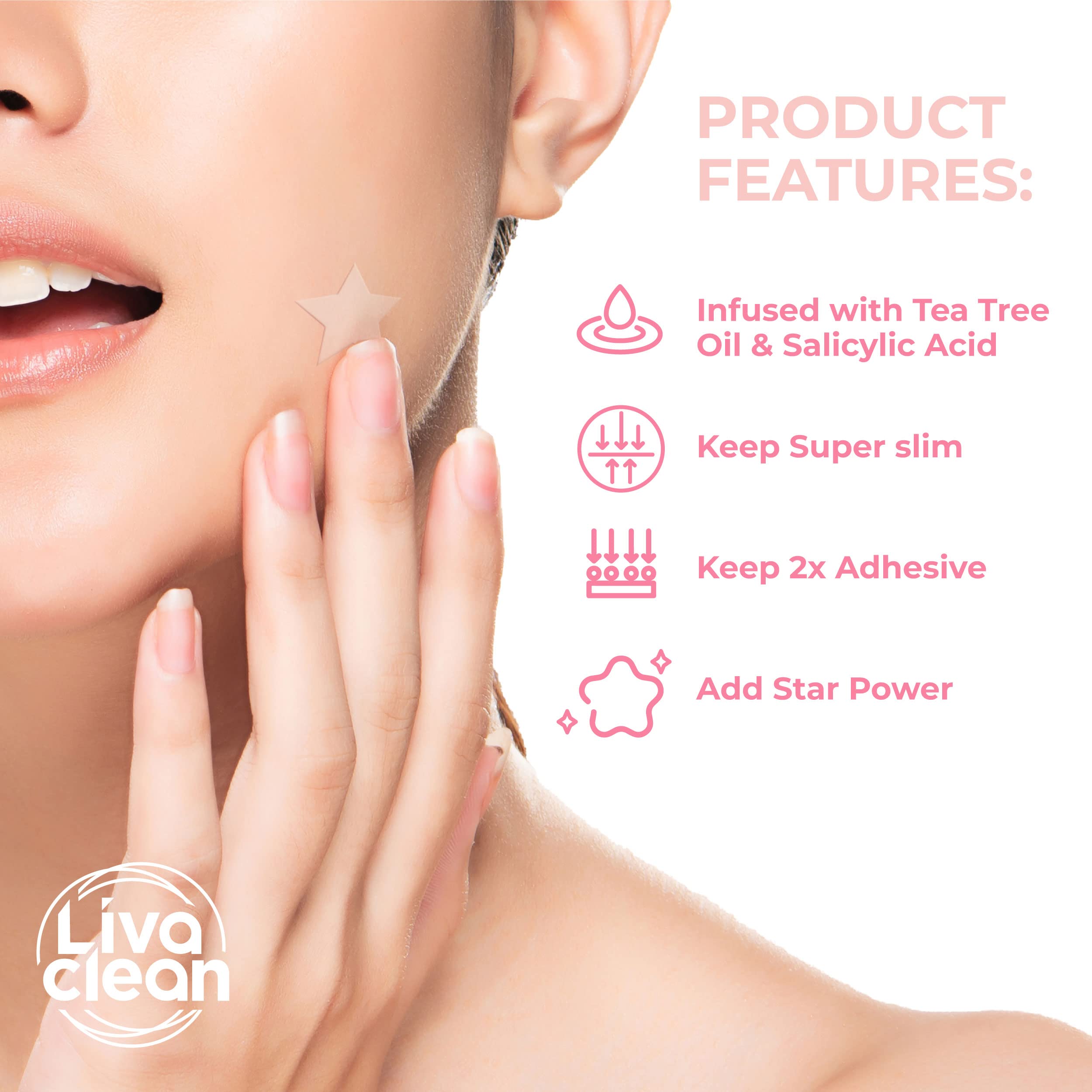 LivaClean Star Blemish Patches (240CT) - Salicylic Acid & Tea Tree Oil, Clear & Pink Pimple Patch Cute, Acne Star, Cute Pimple S
