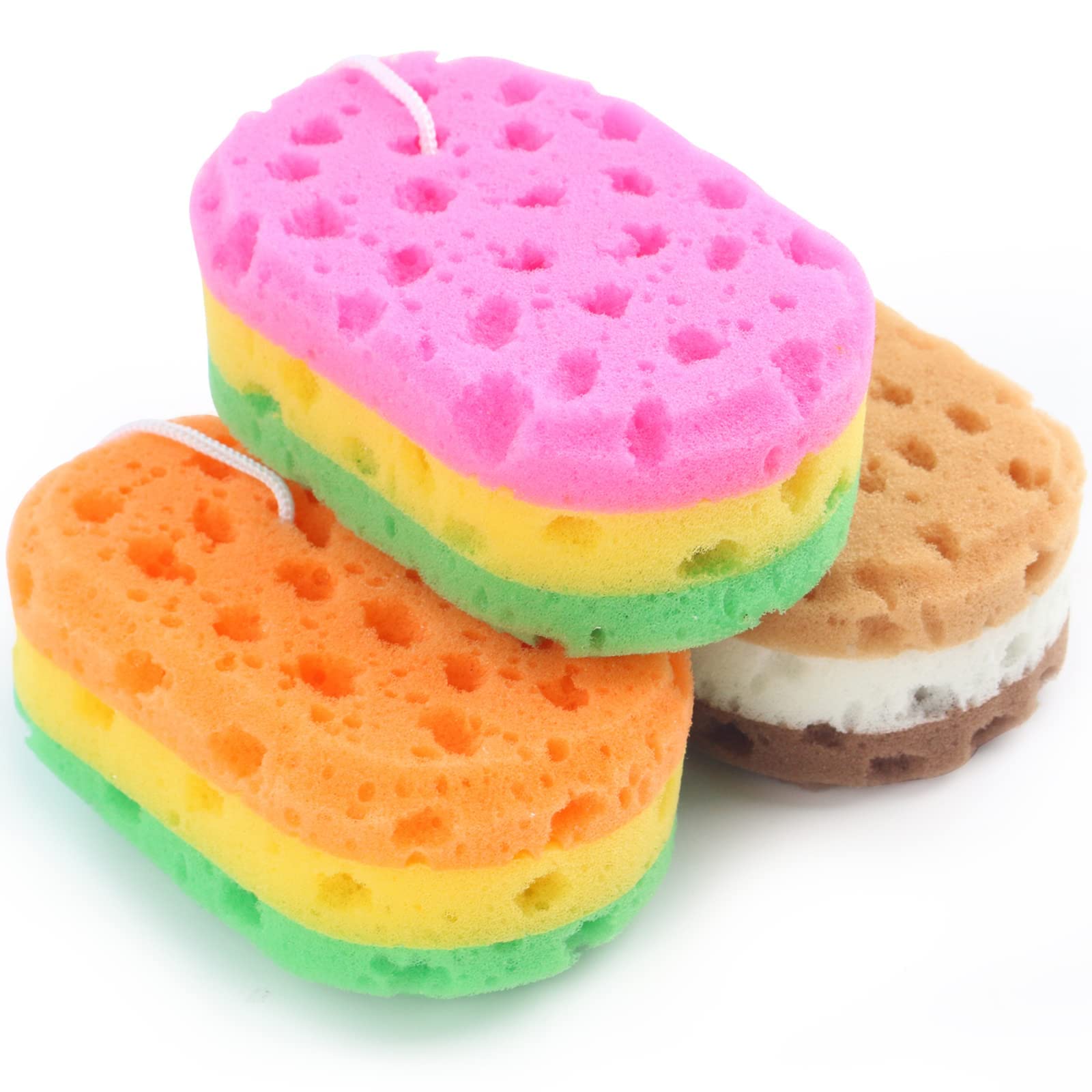 3 Pcs Bath Sponge For Women/Men/Teenager, Tizyff Exfoliating Body Sponges Bath Sponges, 3 Colors Pouf Foam Loofahs Sponge To Spa