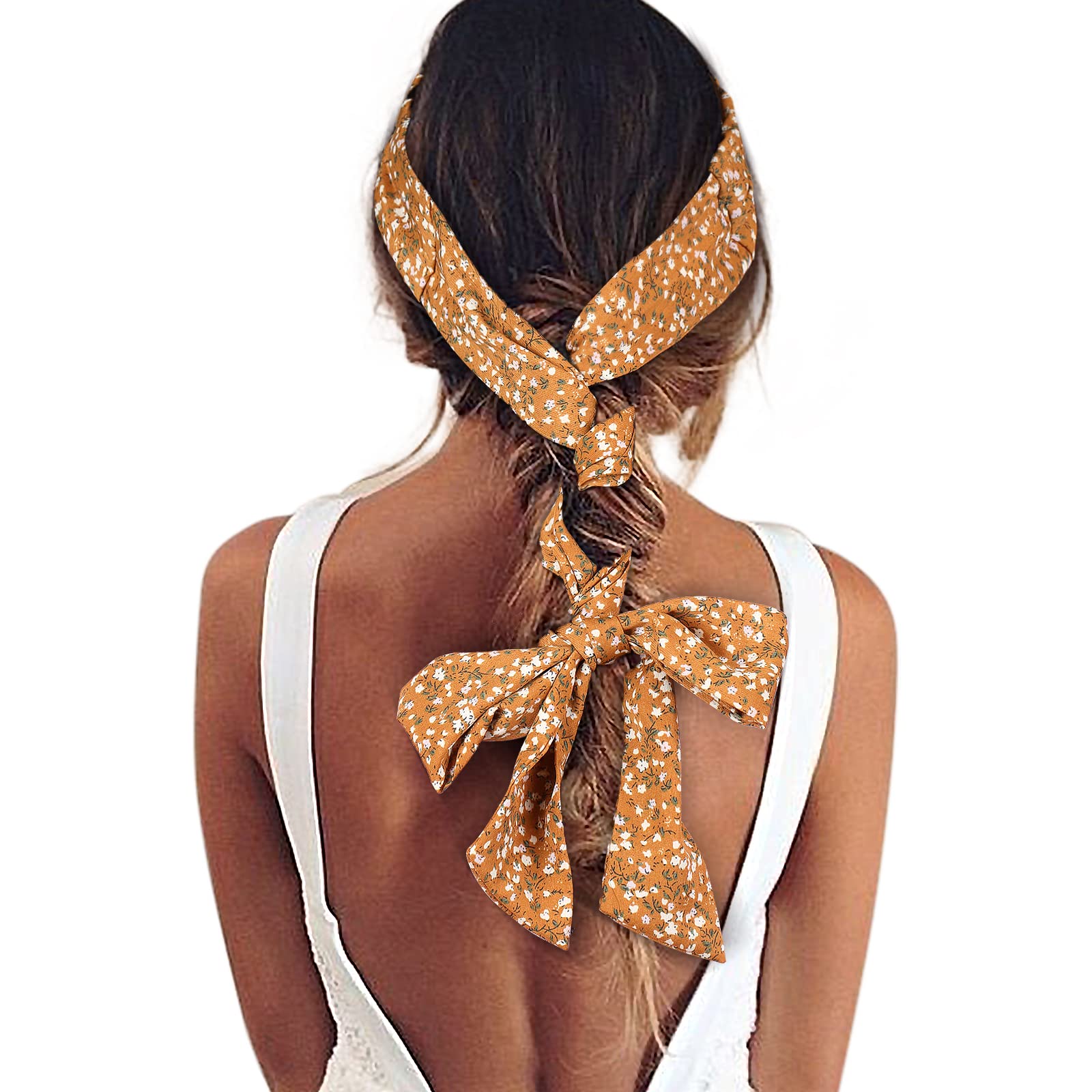 Awaytr Women'S Long Twist Knotted Chiffon Headbands - 3Pcs Criss Cross Head Wraps For Thick Hair (Black+Beige+Khaki)