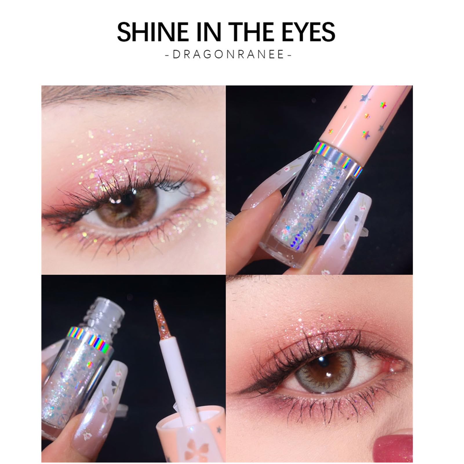 6Pcs Liquid Glitter Eyeshadow Eyeliner, Korean Makeup Glitter Shimmery Shinning Eye Liner Long Lasting Quick Drying Pigmented Lo
