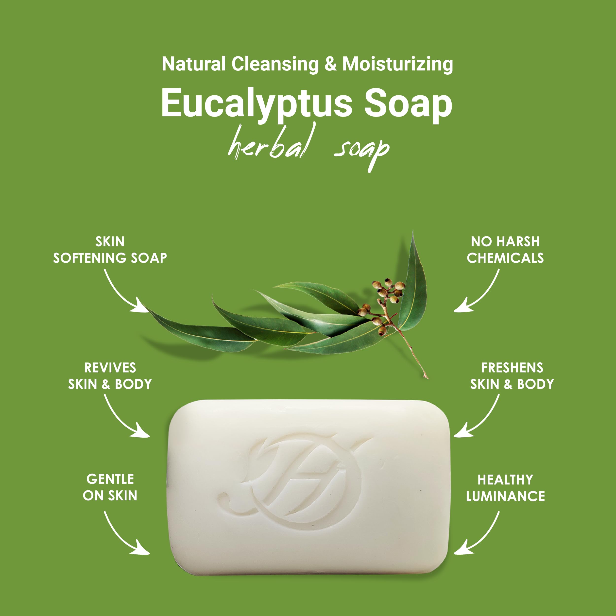 HERBOGANIC Eucalyptus Herbal Soap | Pack of 6 of 5oz soap Bar | Ideal for Men and Women, Soothing and Nourishing Soap for Moistu