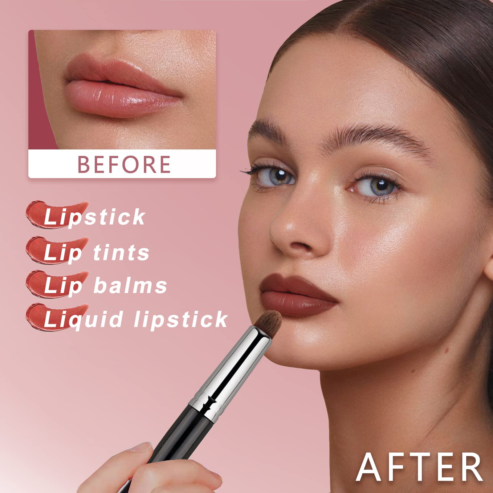 Bleggeit 2Pcs Lipstick Brush, Lip Brush For Lipstick, Portable Lip Brush With Lid, Lip Makeup Brush, Eyeshadow Brush, Concealer