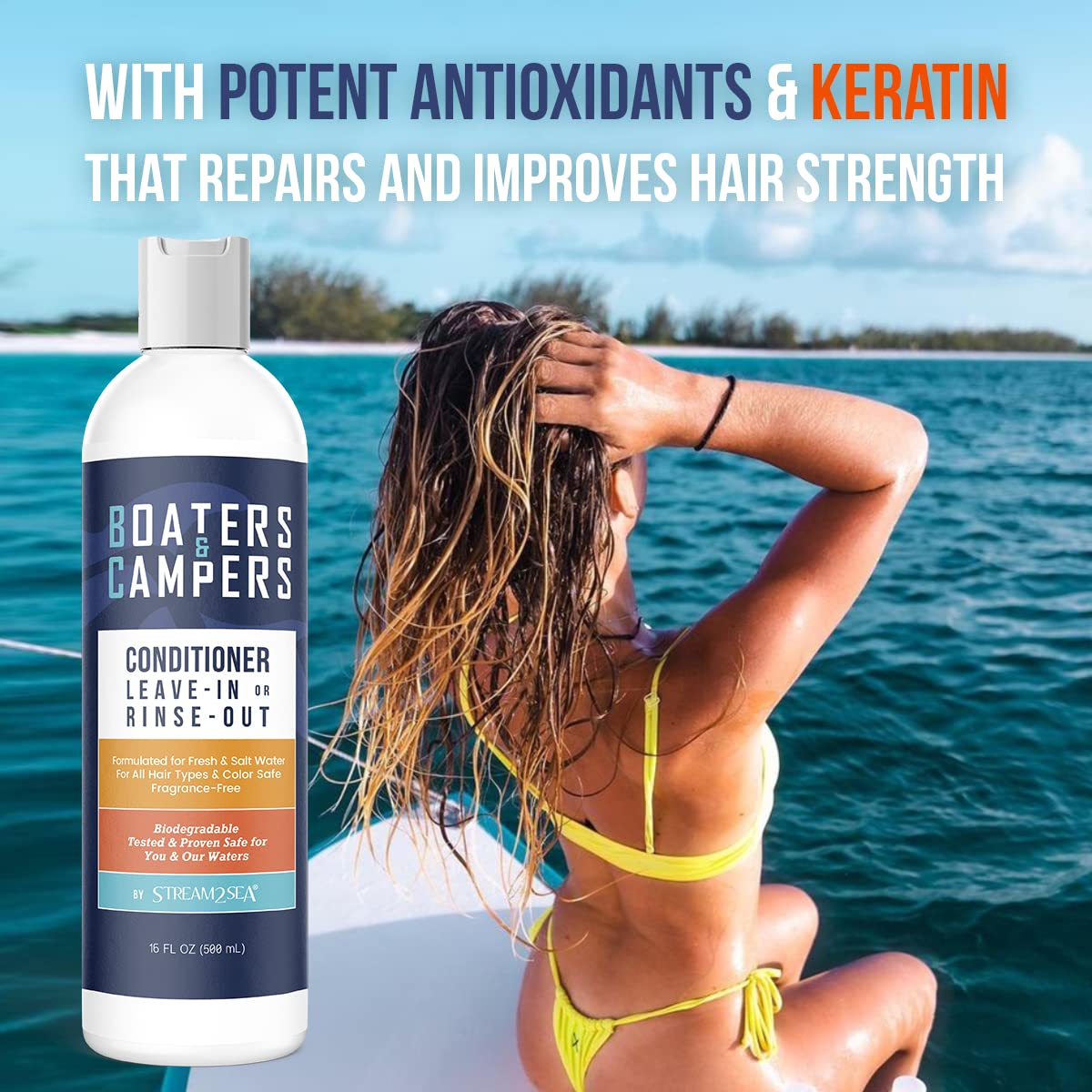 STREAM 2 SEA Boaters and Campers Hair Conditioner, 16 oz Reef Safe Fragrance Free All Natural Conditioner For Camping and Boatin