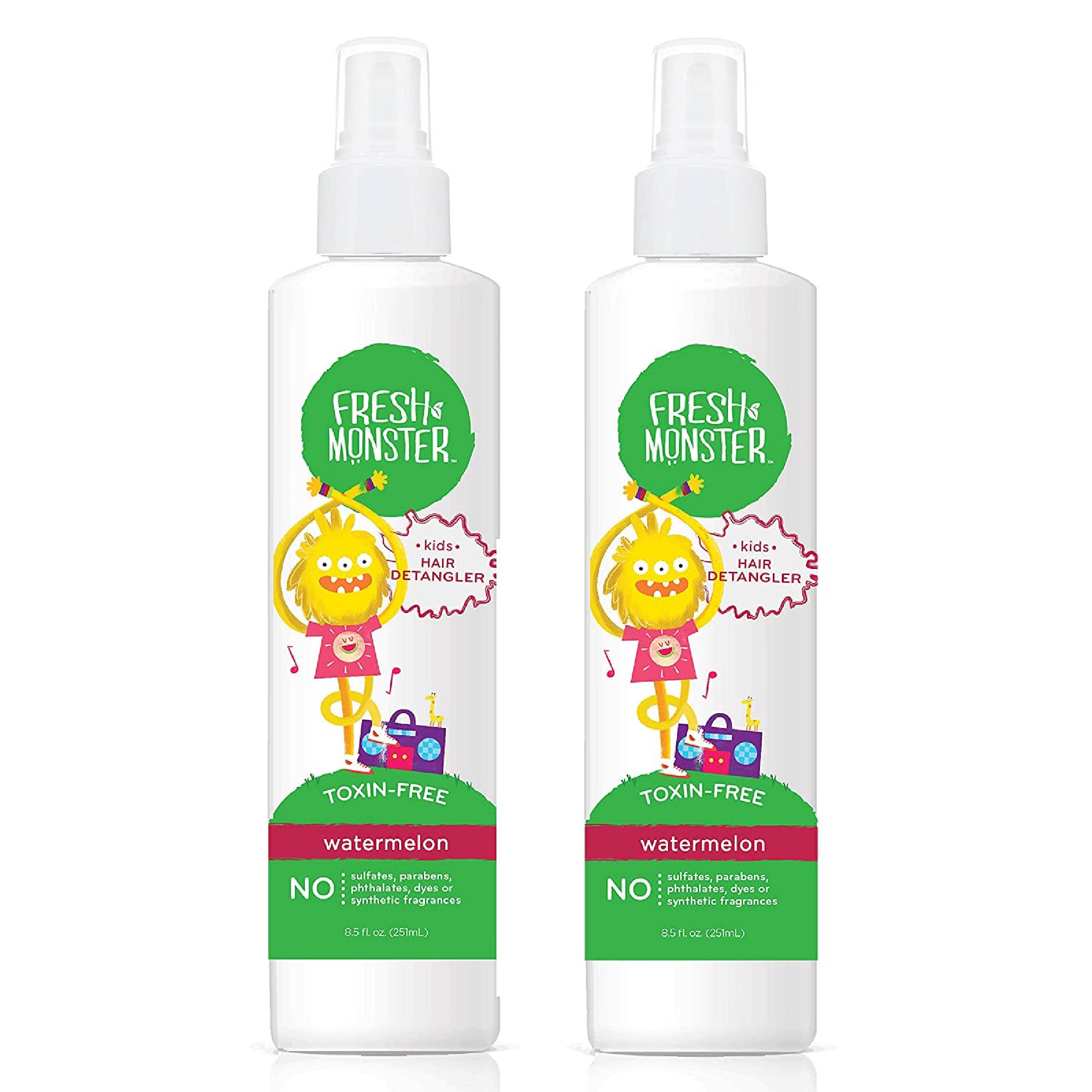 Fresh Monster Kids Detangler Spray, Toxin-Free, Hypoallergenic & Natural, Hair Conditioning Spray For Kids, Watermelon (2 Pack,