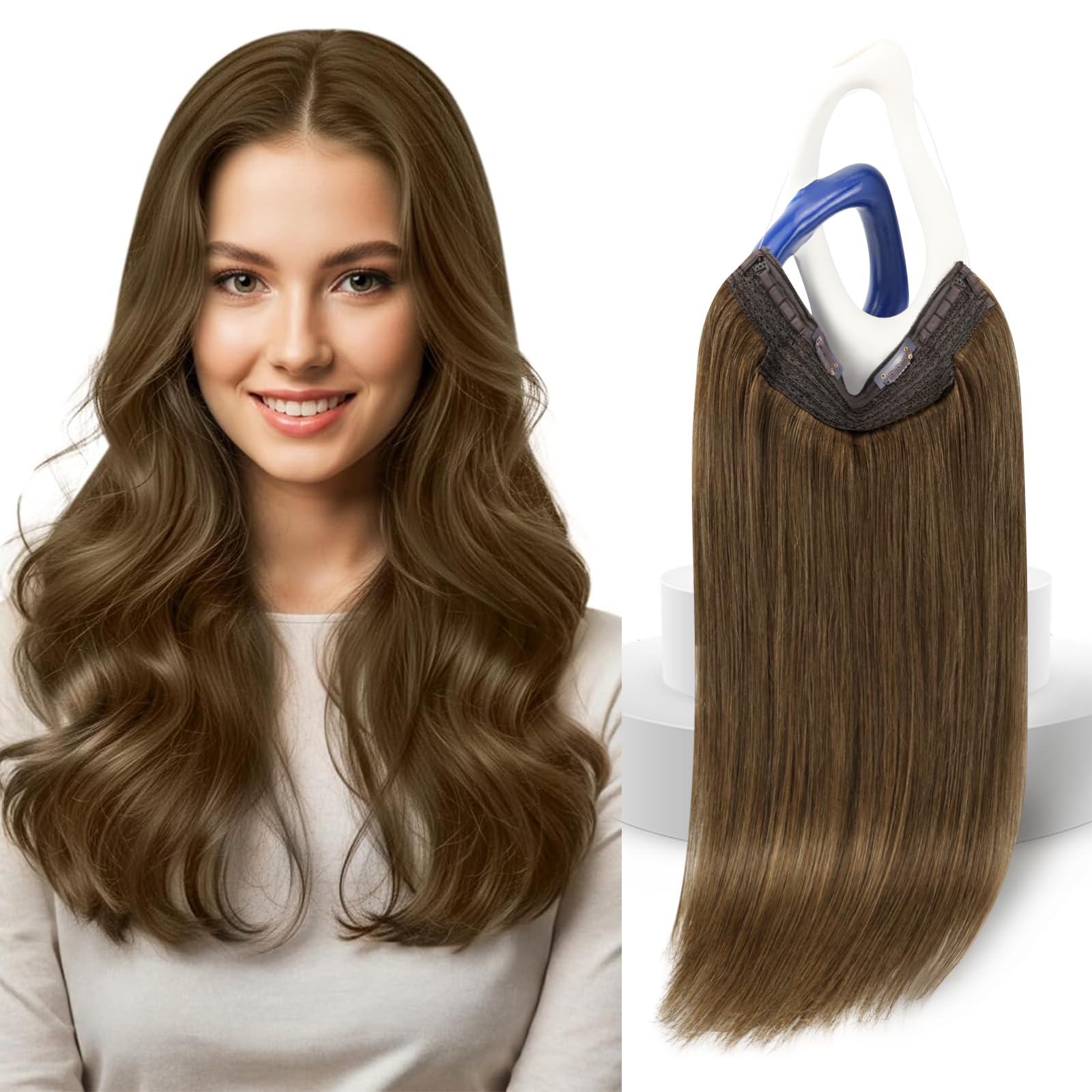 Sunny Hair Wire Hair Extensions Real Human Hair Fish Line Human Hair Extensions Invisible Wire Extensions Light Brown #8 20 Inch
