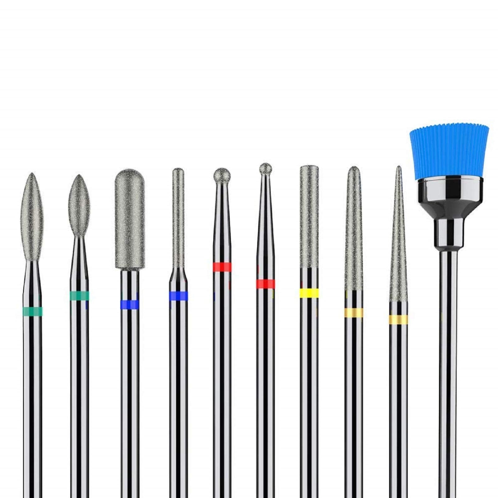 MelodySusie 10pcs Nail Drill Bits Set, 3/32 Inch Diamond Cuticle Nail Bits Kit for Nail Drill E-File, Manicure Pedicure Remover