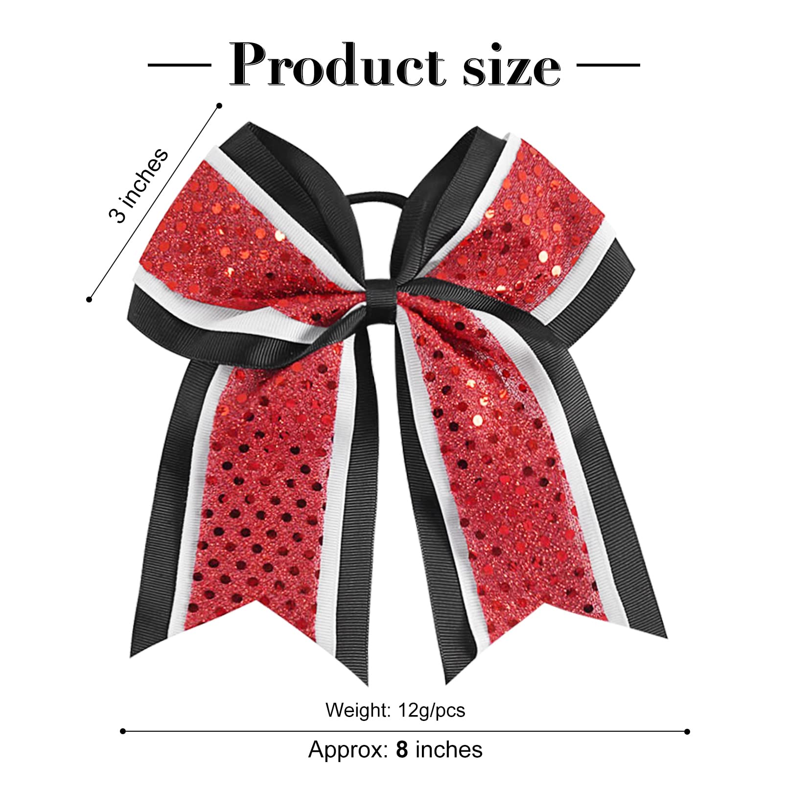 12 Pcs 8'' Large Glitter Cheer Bows Red Black Girl Hair Bows Sparkly Cheerleading Softball Team Bow Hair Accessories For Cheerle