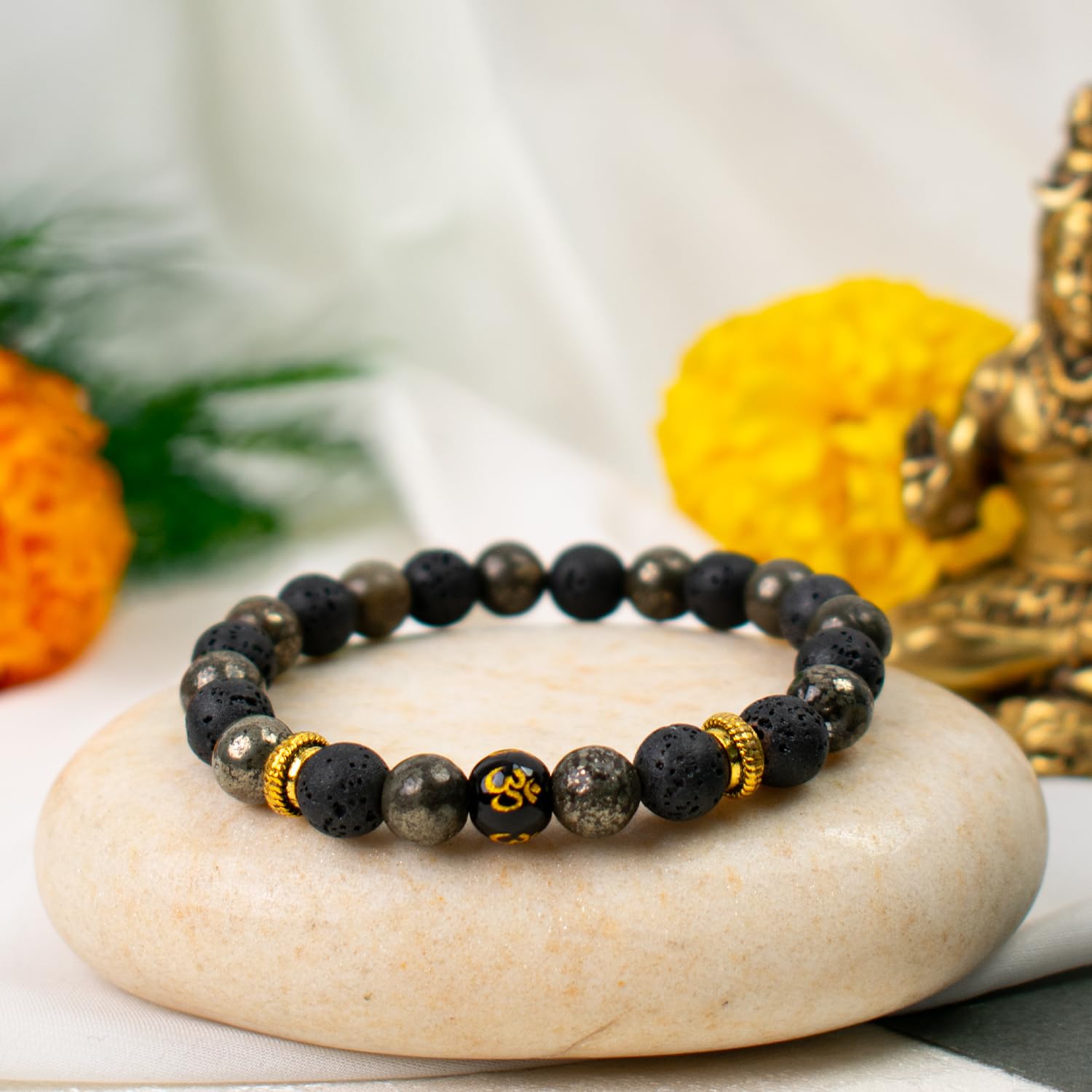 Astrotalk Wealth OM Bracelet | Citrine & Raw Pyrite | Healing Crystals for Wealth & Abundance | OM Symbol for Prosperity | Astrology Bracelet for Men & Women | Certificate of Authenticity