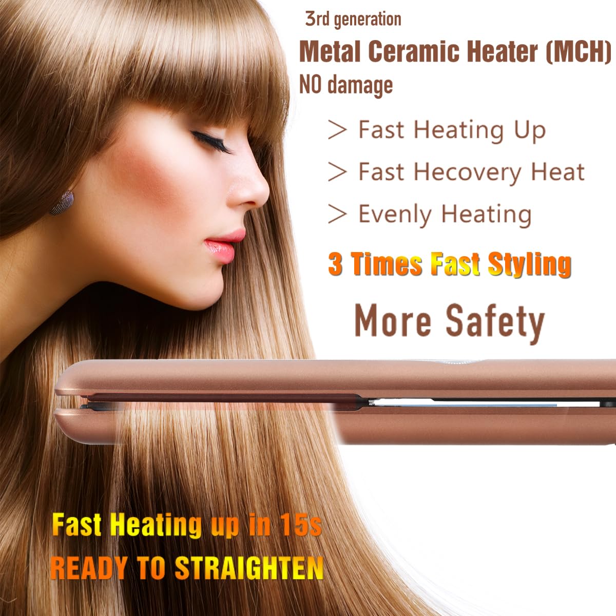 NITION Ceramic Tourmaline Hair Straighteners LCD Flat Iron MCH Fast Heating Up. Healthy Home Straightening Styling Tools with Tr