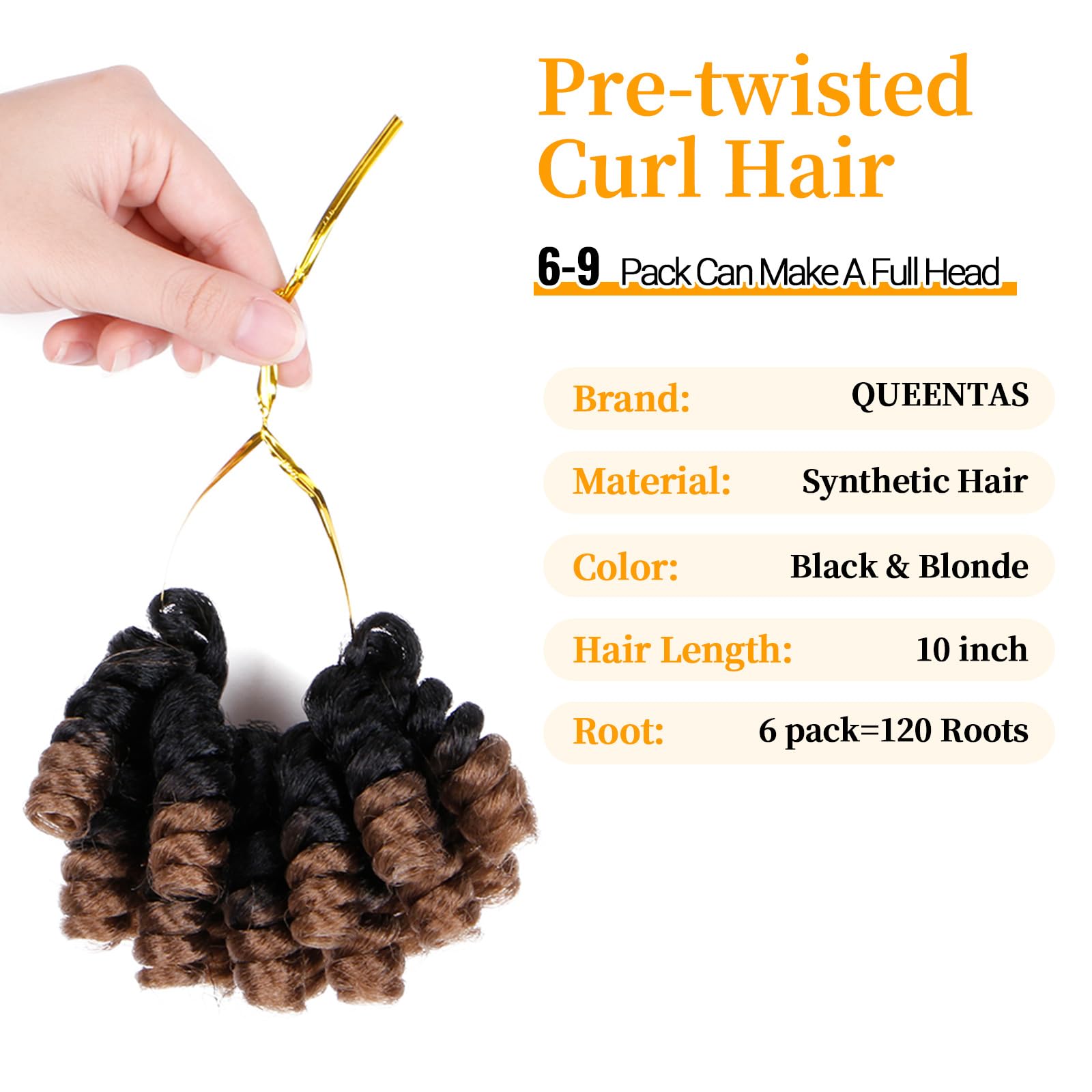 QUEENTAS 6 Packs 10 Inches Crochet Hair for Black Women 6mm Small Curl Brown Short Curly Crochet Synthetic Hair Extensions Afro