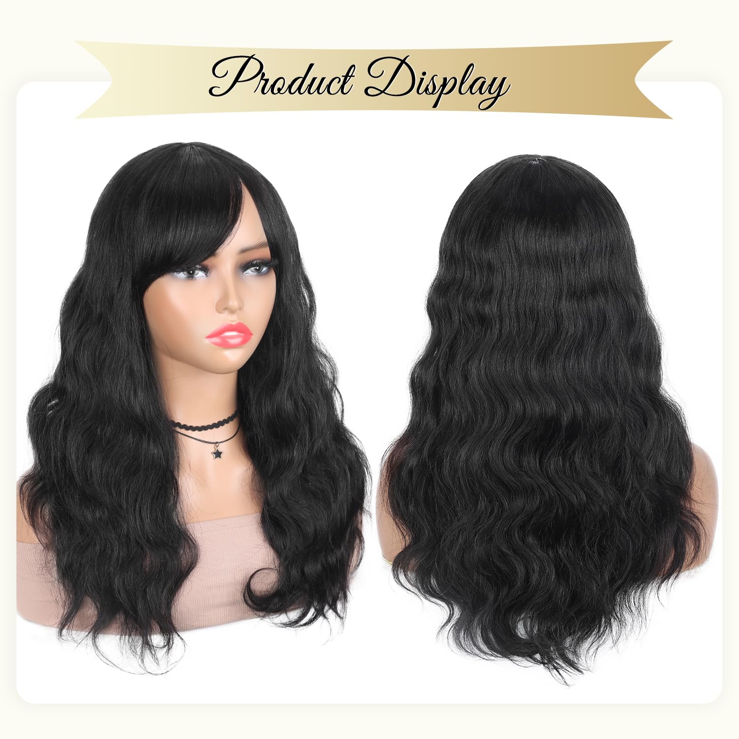 Wiger Natural Wave Human Hair Wigs With Bangs Upgraded Real Hairline Black Loose Wavy Hair For Black Women Lace Part Wig Brazili