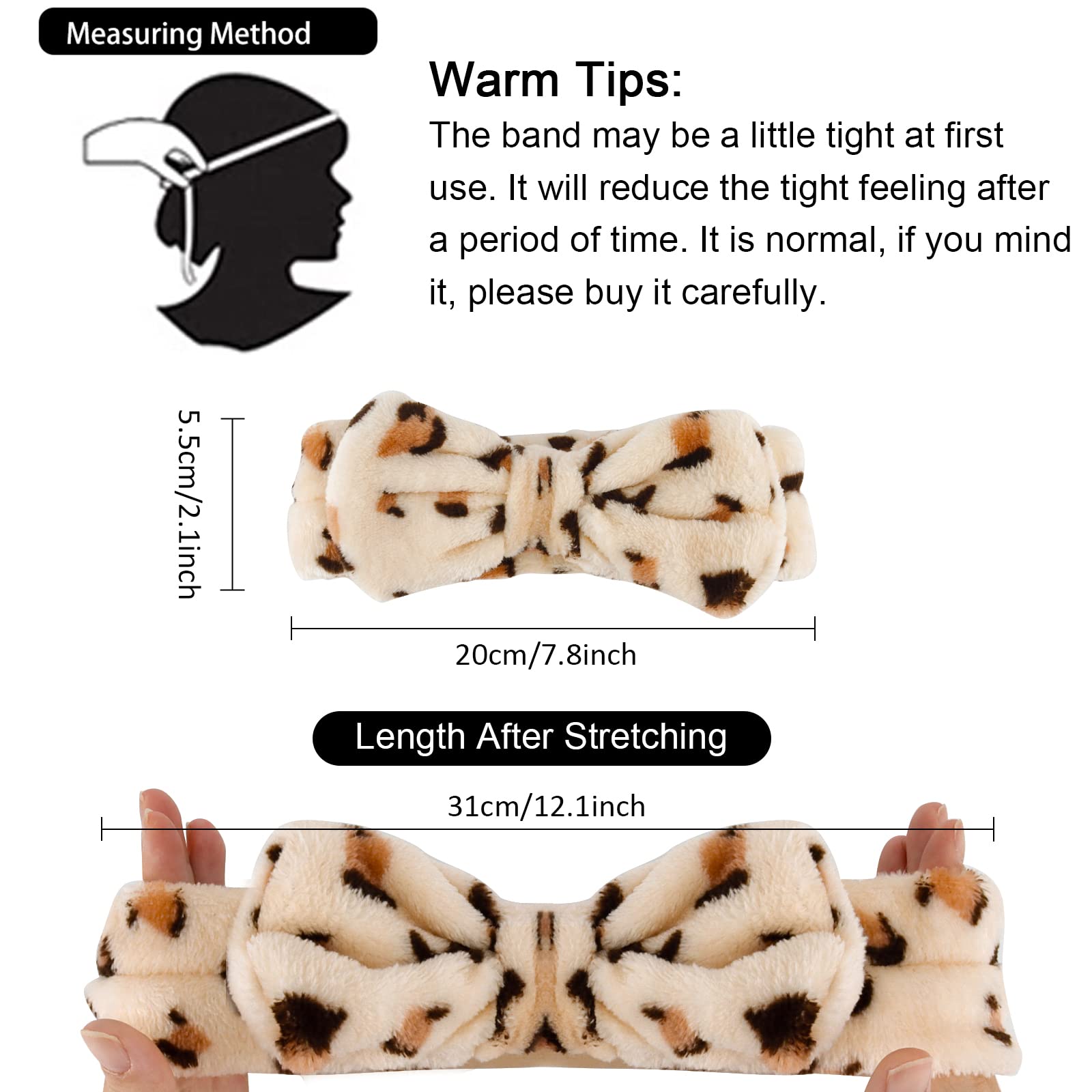 Whavel Hairband, 6 Pack Leopard Spa Headband Makeup Headband For Washing Face, Microfiber Bow Headbands Facial Fluffy Hair Band
