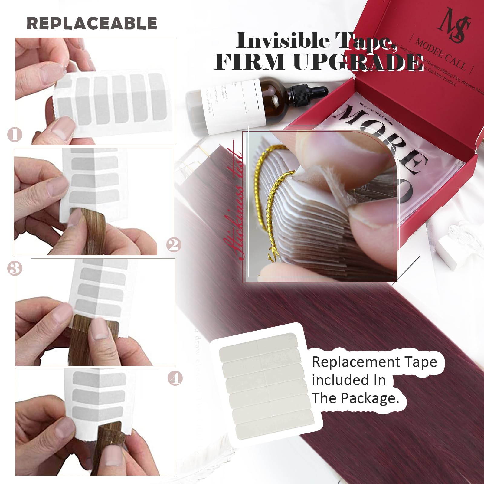 Moresoo 40 Pcs Tape In Hair Extensions Burgundy Hair Extensions For Women 12 Inch Real Human Hair Tape In Extensions 60G Fashion