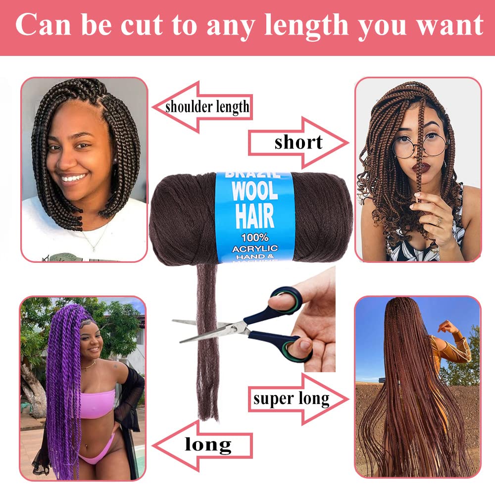 Cookoo 2 Roll Brazilian Wool Hair Acrylic Yarn For Hair Crochet African Braids Sengalese Twisting Box Braids Faux Locs Jumbo Bra