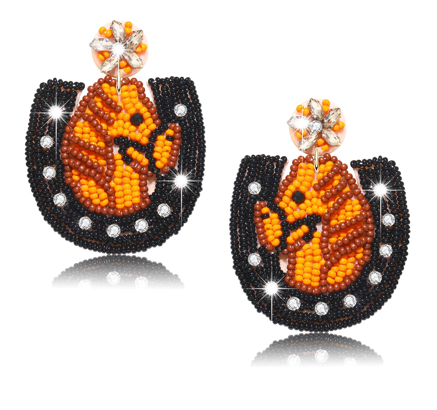 Beaded Derby Earrings for Women Handmade Western Horseshoe with Flower Earrings Derby Day Horse Racing Drop Dangle Earring Derby