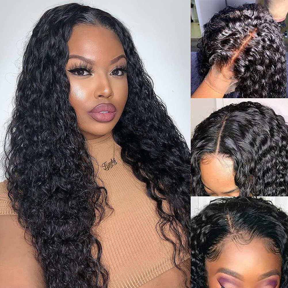 28 Inch Long Water Wave Lace Front Wigs 180% Density Wet And Wavy Brazilian 4X4 Lace Closure Wigs For Women Curly Human Hair Wig