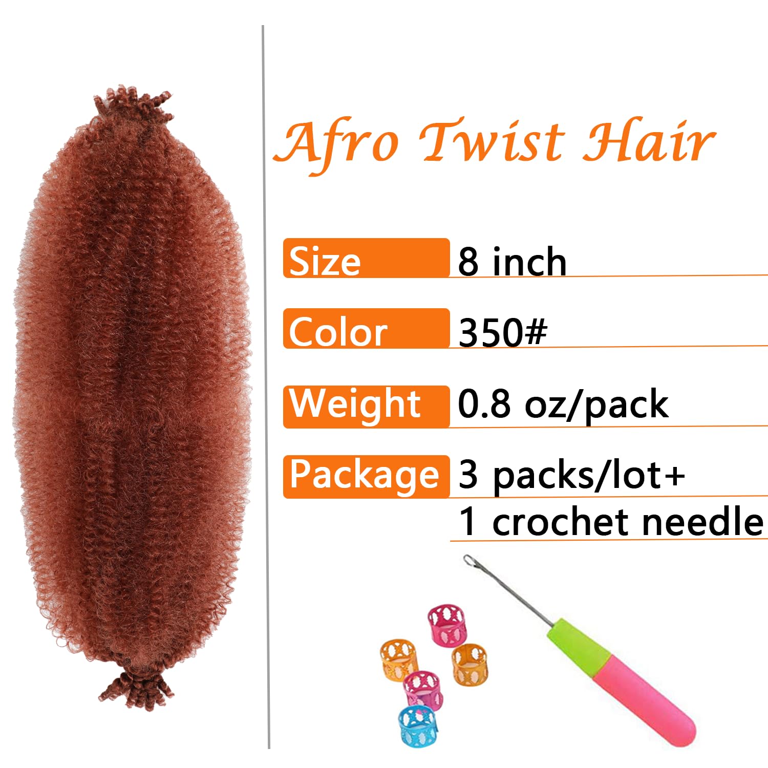 Springy Afro Twist Hair 8 Inch 3 Packs Pre Fluffed Marley Twist Braiding Hair For Black Women (8 Inch, 350#)