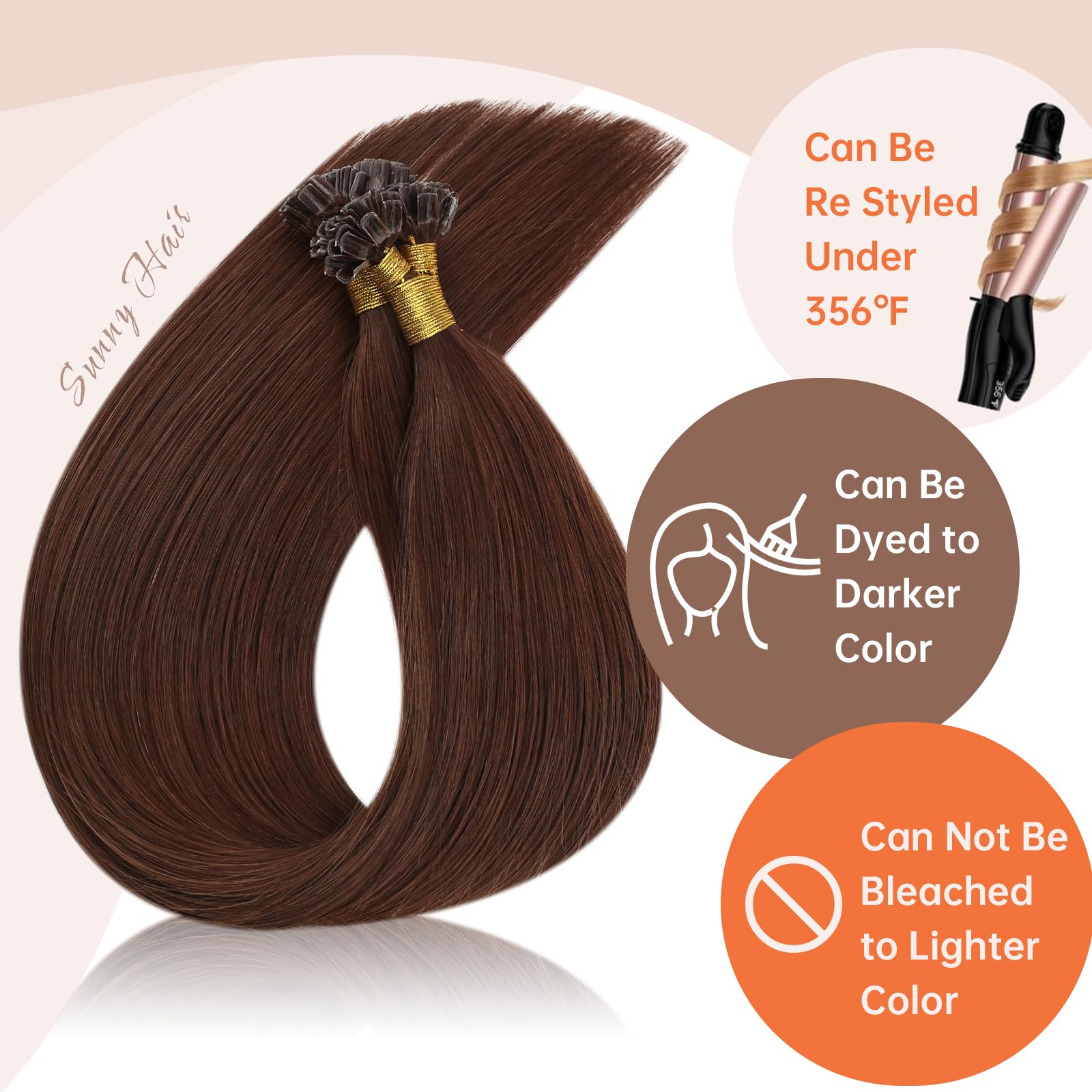 Sunny U Tip Hair Extensions Human Hair Auburn Brown Keratin Hair Extensions Auburn U Tip Keratin Hair Extensions 16Inch U Tip Hu