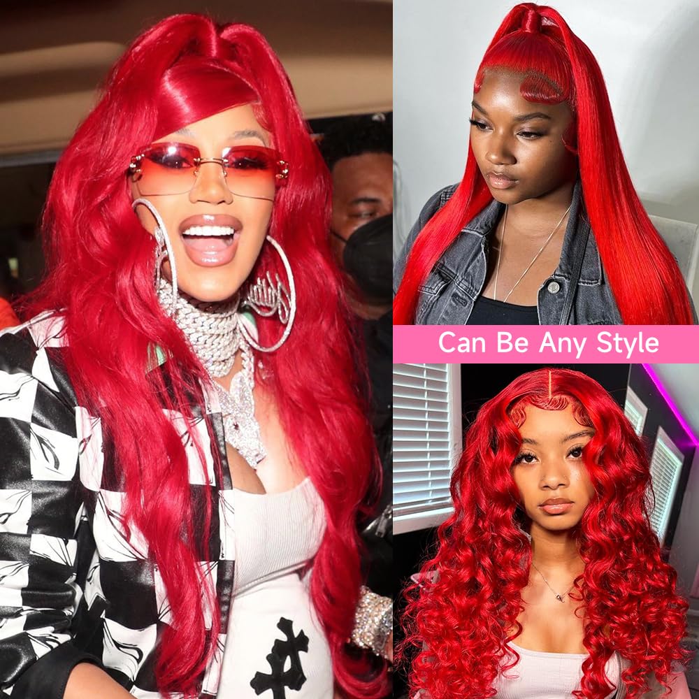 Lotulo Red Wig Human Hair 13X4 Red Lace Front Wigs Human Hair 180% Density Body Wave Red Colored Wigs Human Hair Hd Transparent