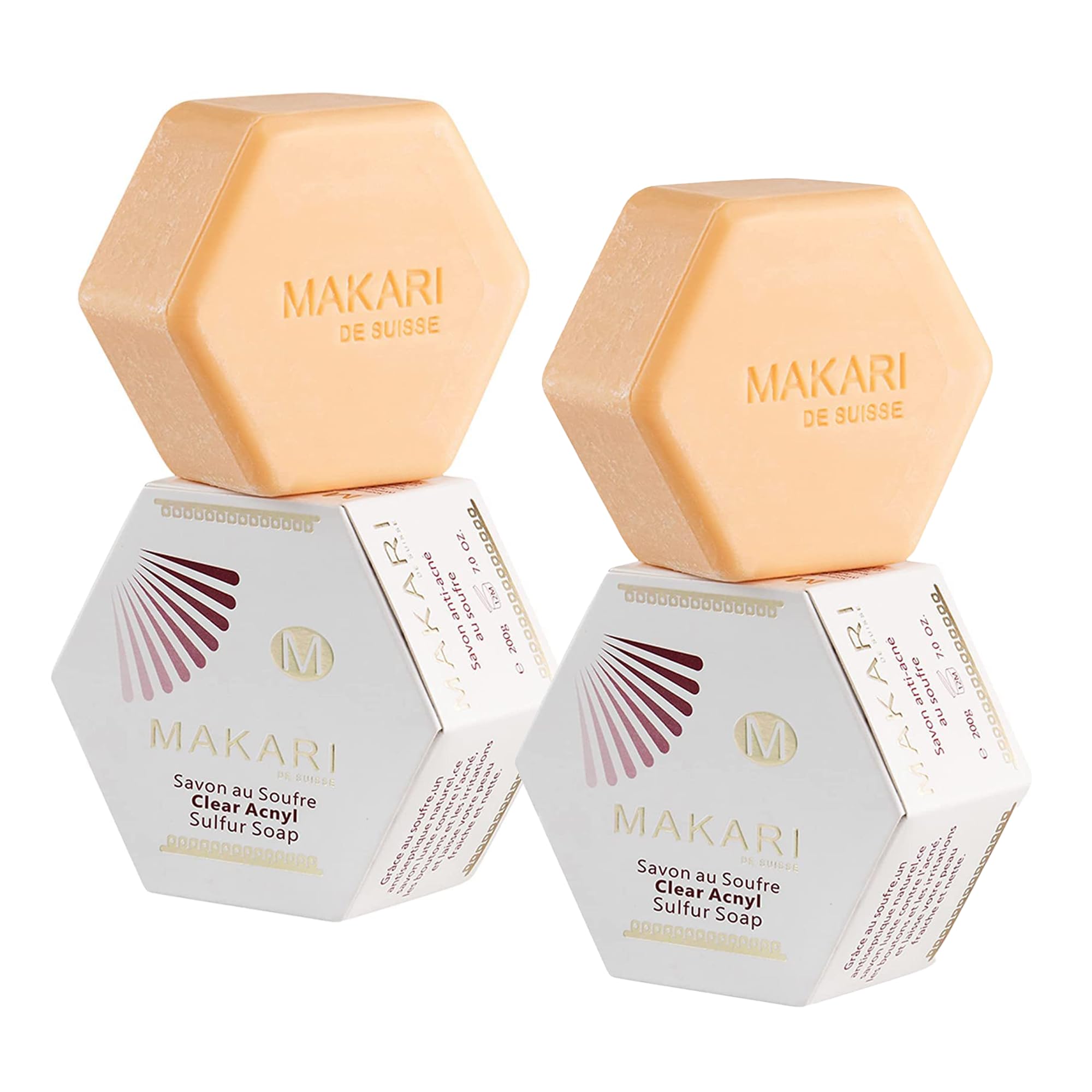 MAKARI Classic Acnyl Sulfur Soap 2 Pack (7 oz) | Anti-Acne Bar Soap | Helps Fight Acne, Pimples, Whiteheads and Blackheads | Det