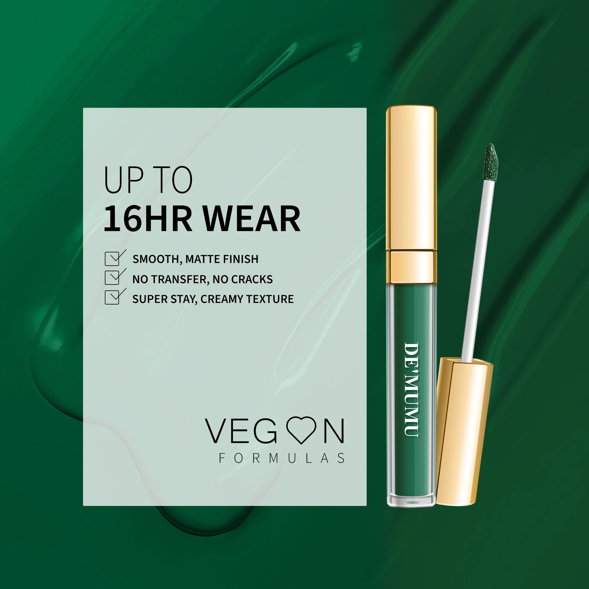 De'Mumu Green Lipstick Matte For Women, Superstay Long Lasting Lipstick Smudgeproof Liquid Lipsticks, Cruelty Free Lip Makeup (D