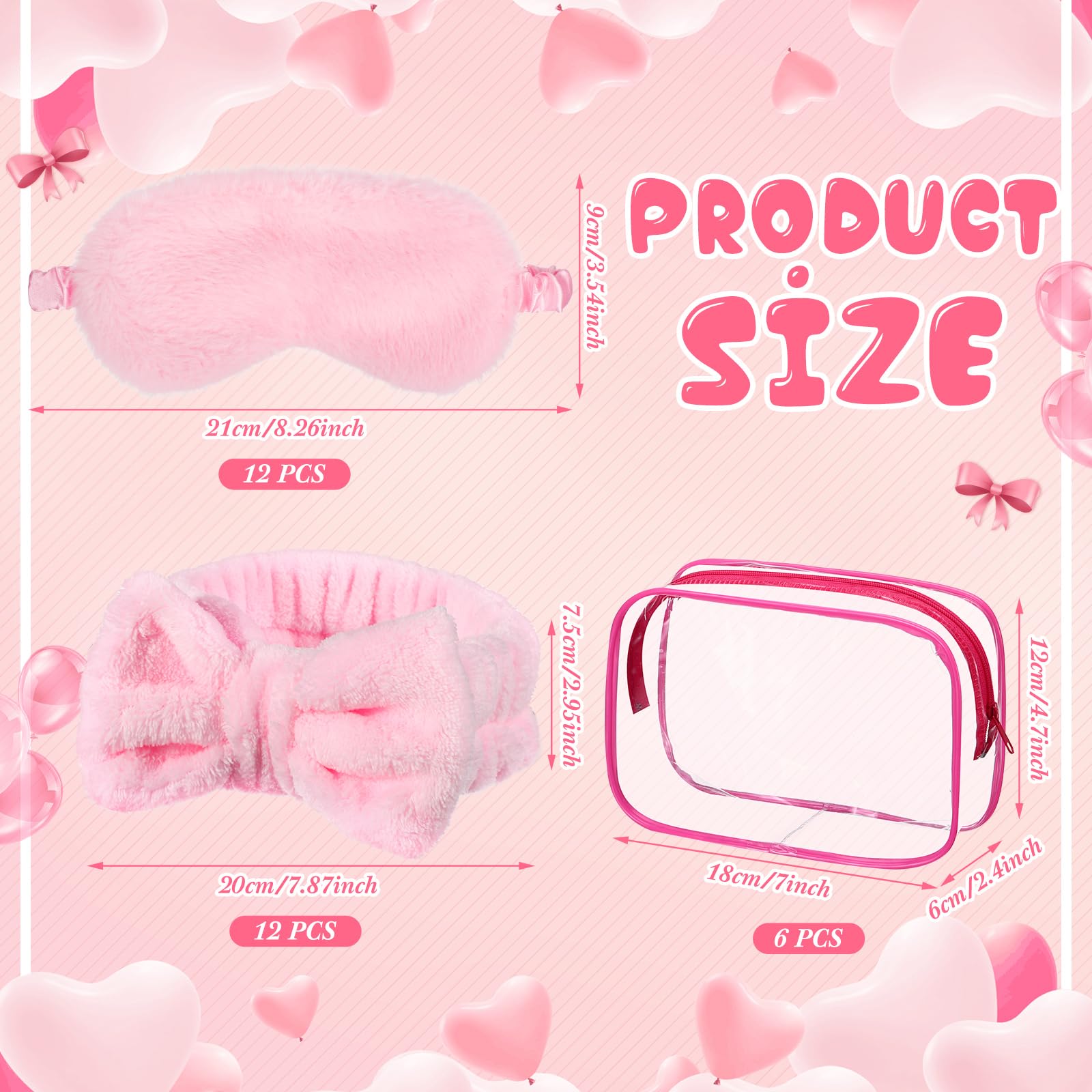 Hoteam 36 Pcs Sleepover Party Supplies for Girls 12 Spa Headband 12 Plush Sleep Eye Mask 12 Clear Cosmetic Bags Makeup Headband