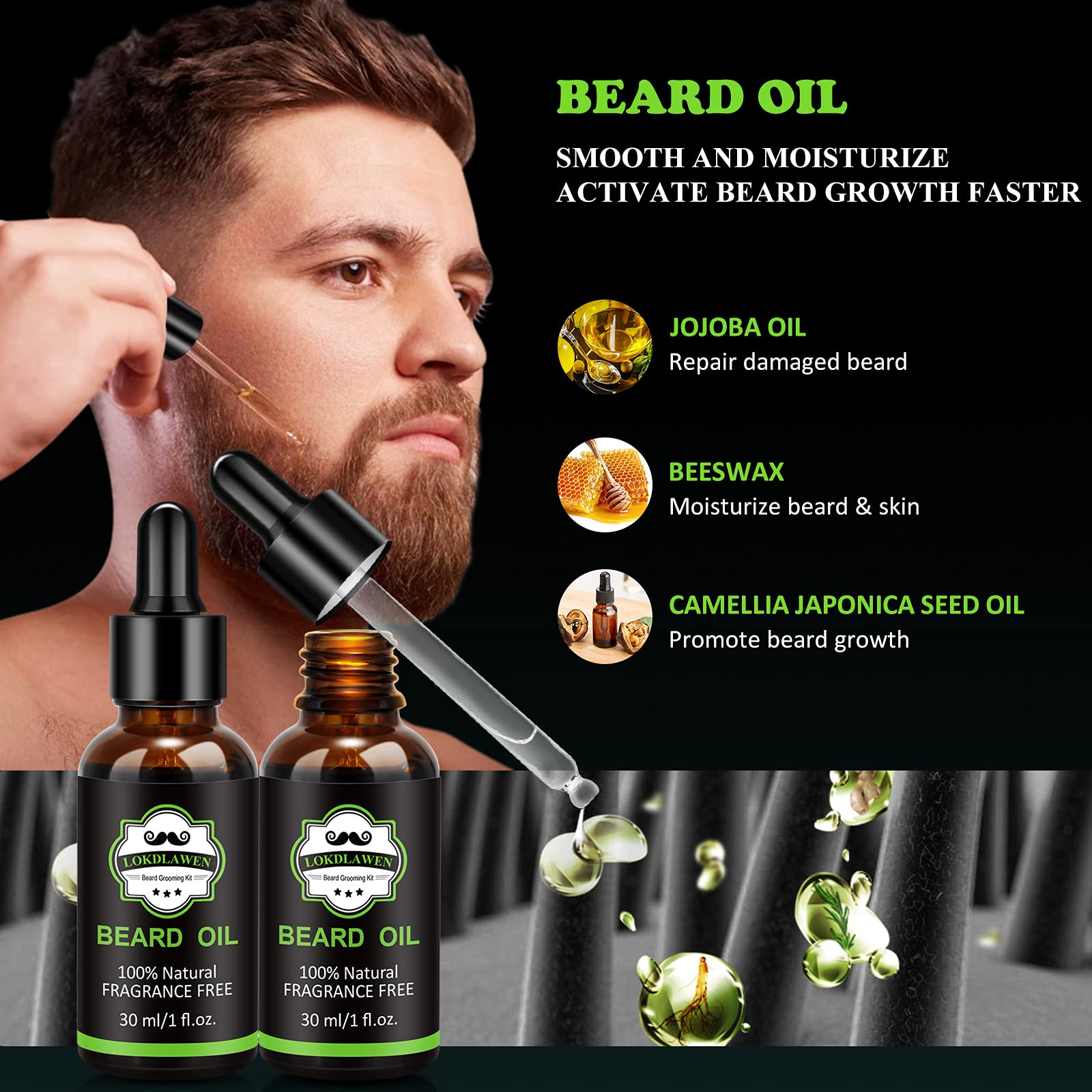 Lokdlawen Beard Kit For Men With Beard Wash, Beard Conditioner, Beard Oil, Beard Balm, Beard Brush, Beard Comb, Beard Scissors,