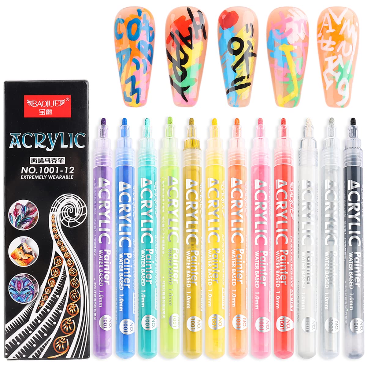 Nail Art Graffiti Pen Set 12Pcs Waterproof Drawing Marker Pen For Nails Neon Enamels Black White Quick Dry Nail Art Painting Pen