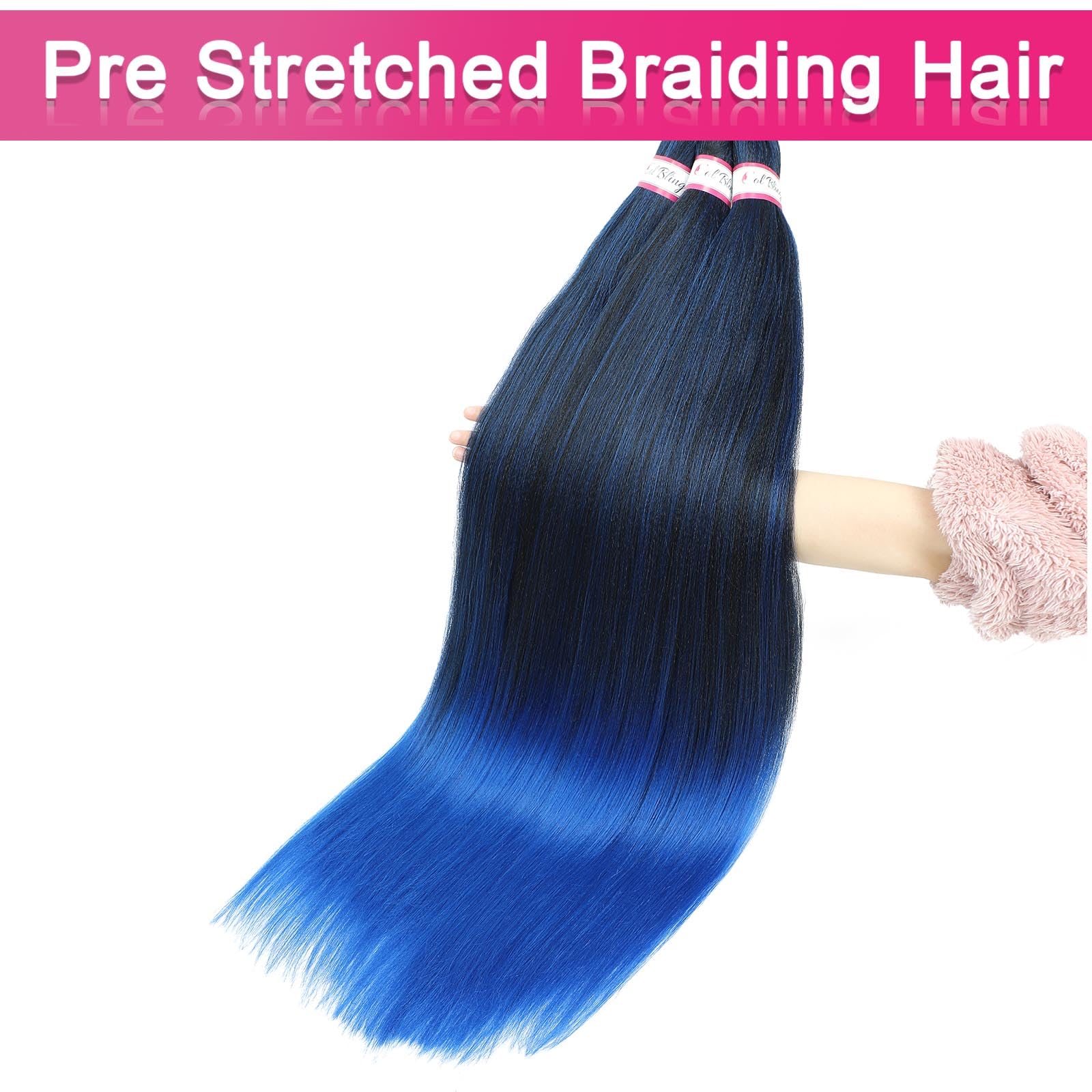 Col Bling Braiding Hair Pre Stretched 28 Inch 3 Packs Braiding Hair Yaki Texture Prestretched Crochet Hair Braids 1B/Blue