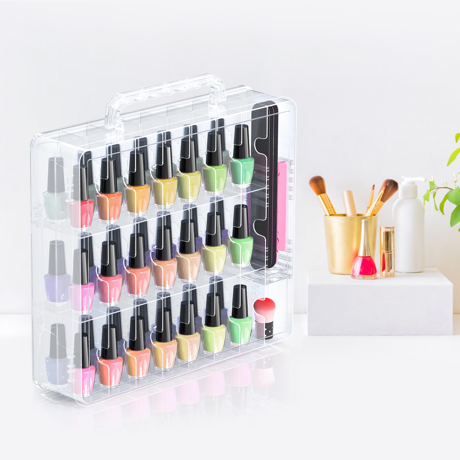Beloving Nail Polish Organizer, 48 Bottles Transparent Nail Polish Holder With Adjustable Divider, Gel Nail Polish Storage Doubl