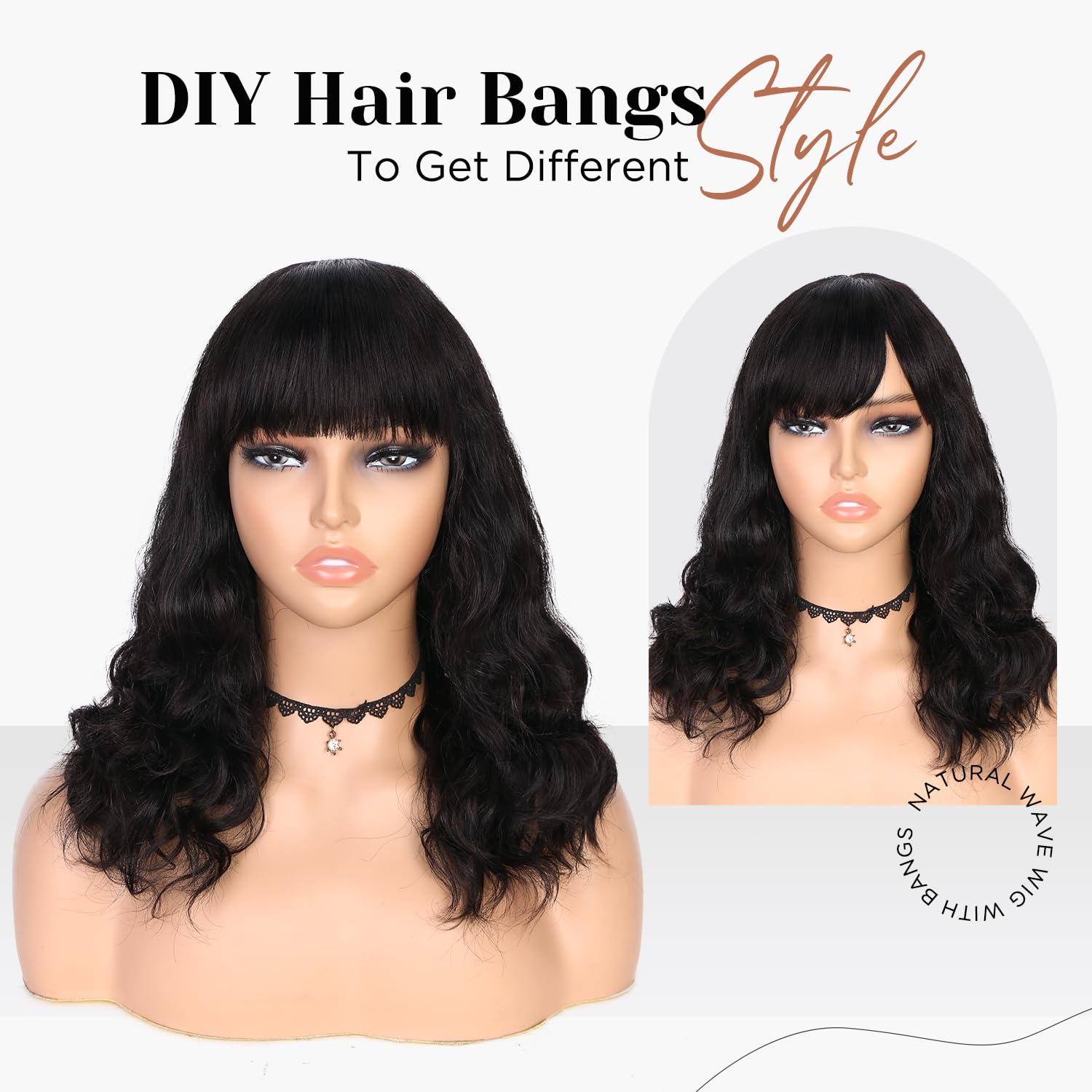 Wiger Natural Wavy Human Hair Wigs With Bangs Black Loose Wave Wigs For Black Women None Lace Front Wigs Brazilian Virgin Human