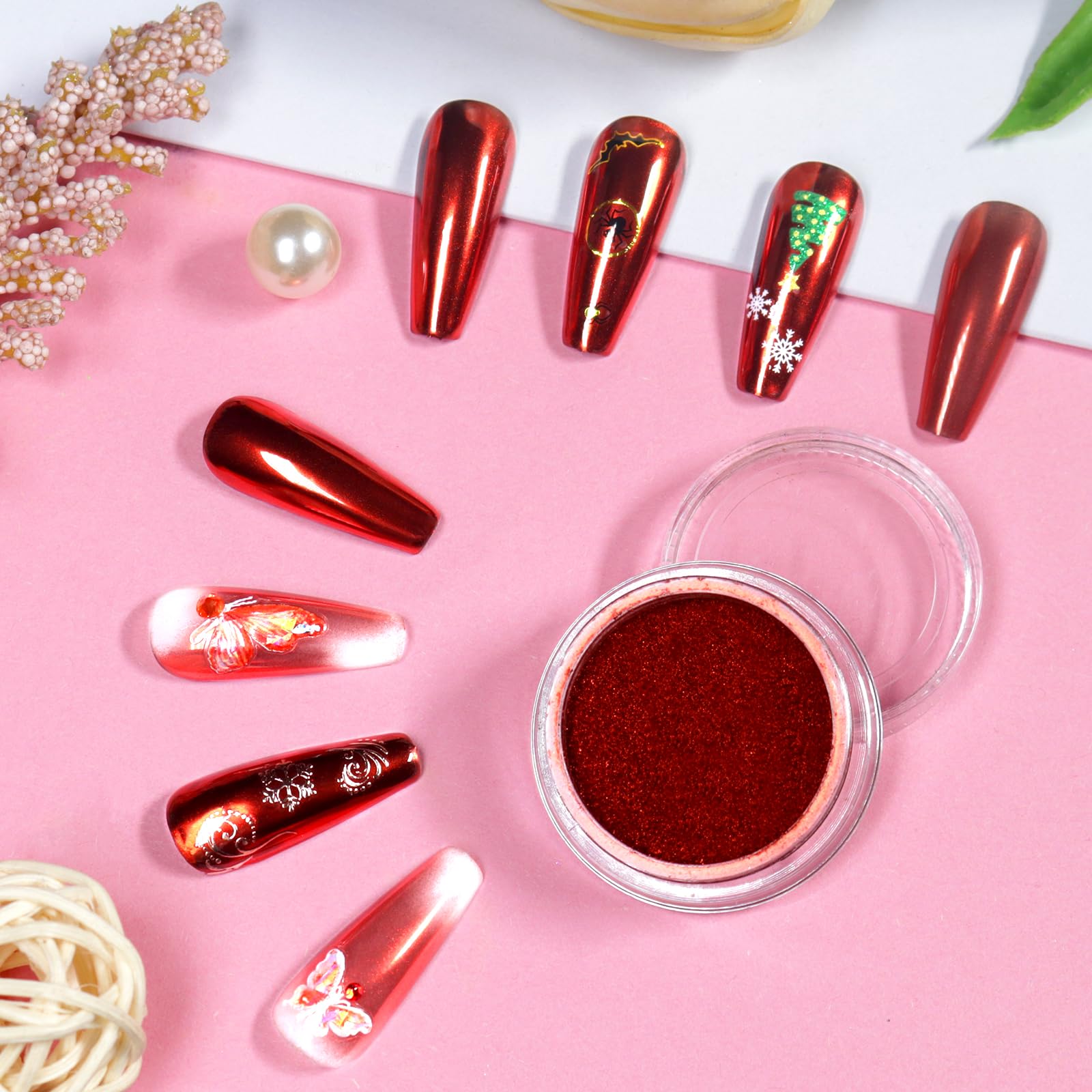 Allstarry Red Chrome Nail Powder Metallic Mirror Effect Dust Glitter Glazed Manicure Decoration Reflective Pigment For Gel Polis
