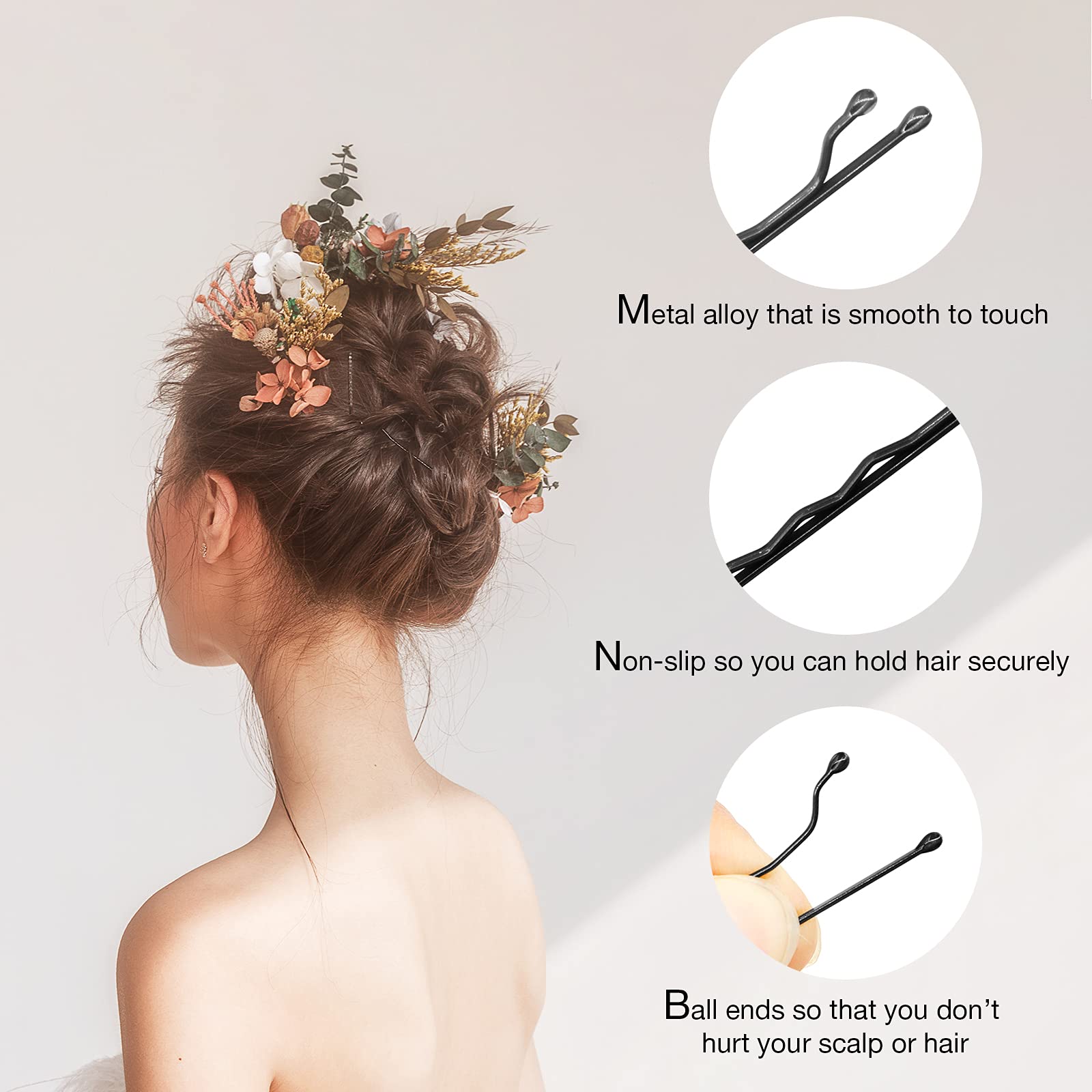 Hoyols Bobby Pin Black, Premium Hair Pins For Thick Hair, Secure Hold Wavy Slide Proof Hair Styling Pins 100 Count, 2 Inch (Blac