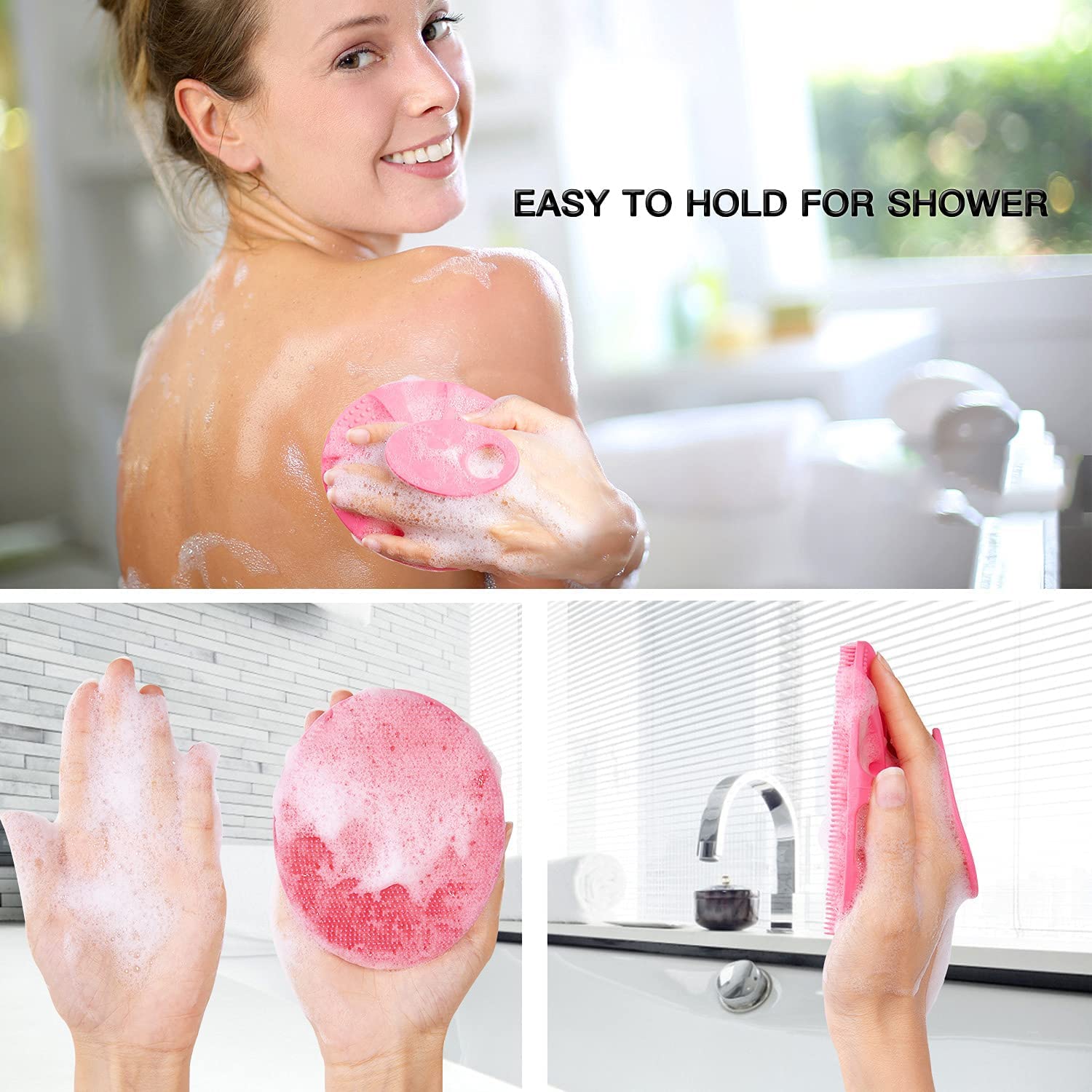 Innerneed Soft Silicone Body Cleansing Brush Shower Scrubber, Gentle Exfoliating And Massage For All Kinds Of Skin (Pink)