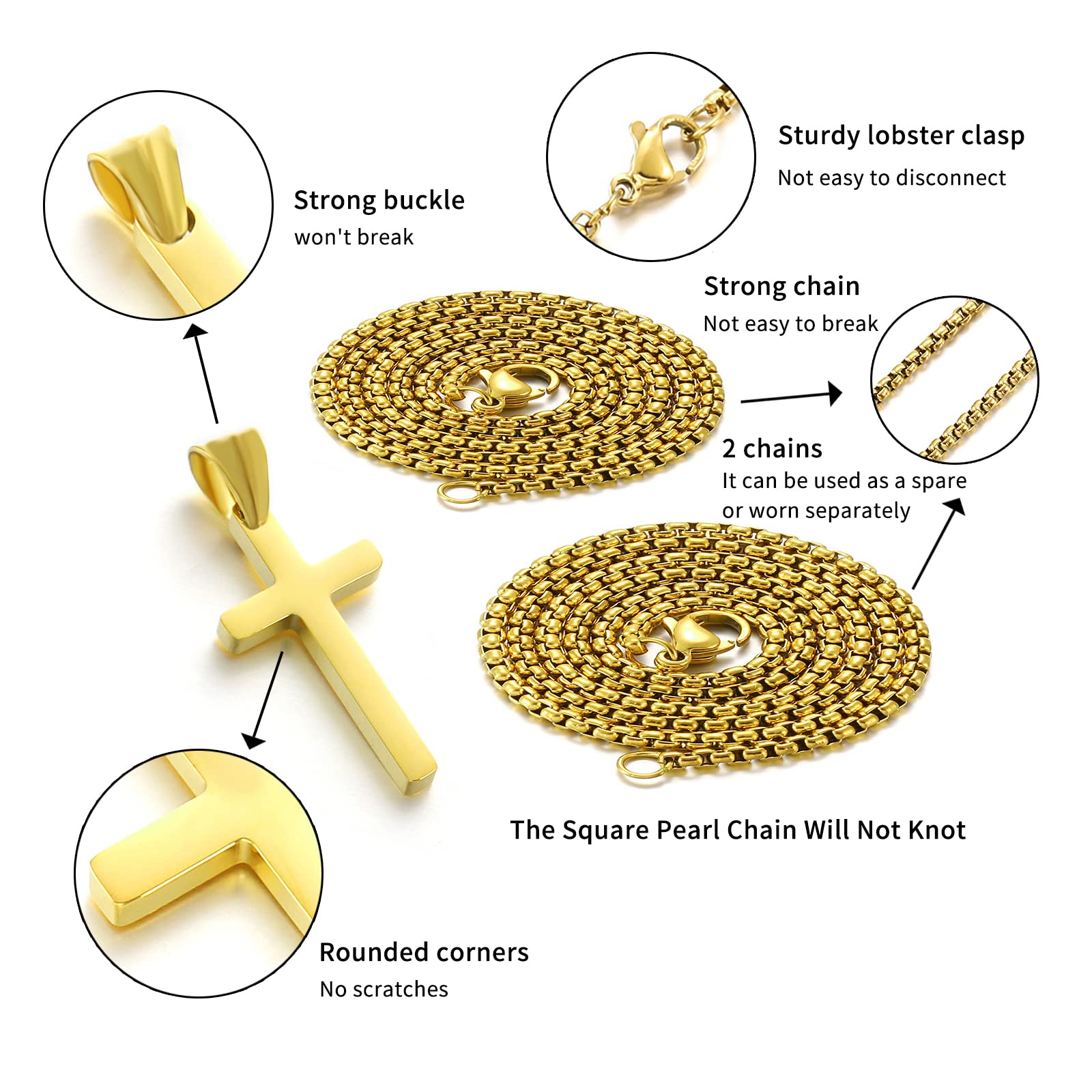 Stainless Steel Cross Necklace for men,Gold Cross Necklace for boys kids tiny Small Cross Pendant Necklace 18 inches Simple Jewe