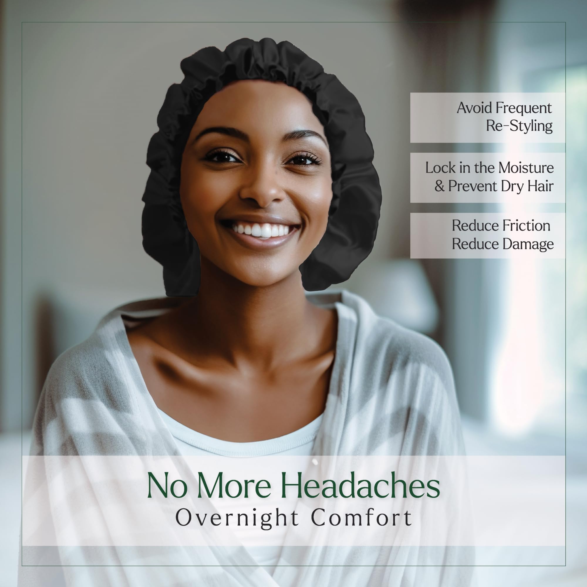 Silvr Bear Satin Sleep Bonnet For Women | Hair Sleep Bonnet| Great For Thick And Curly Hair | Reversible Black Satin Bonnet