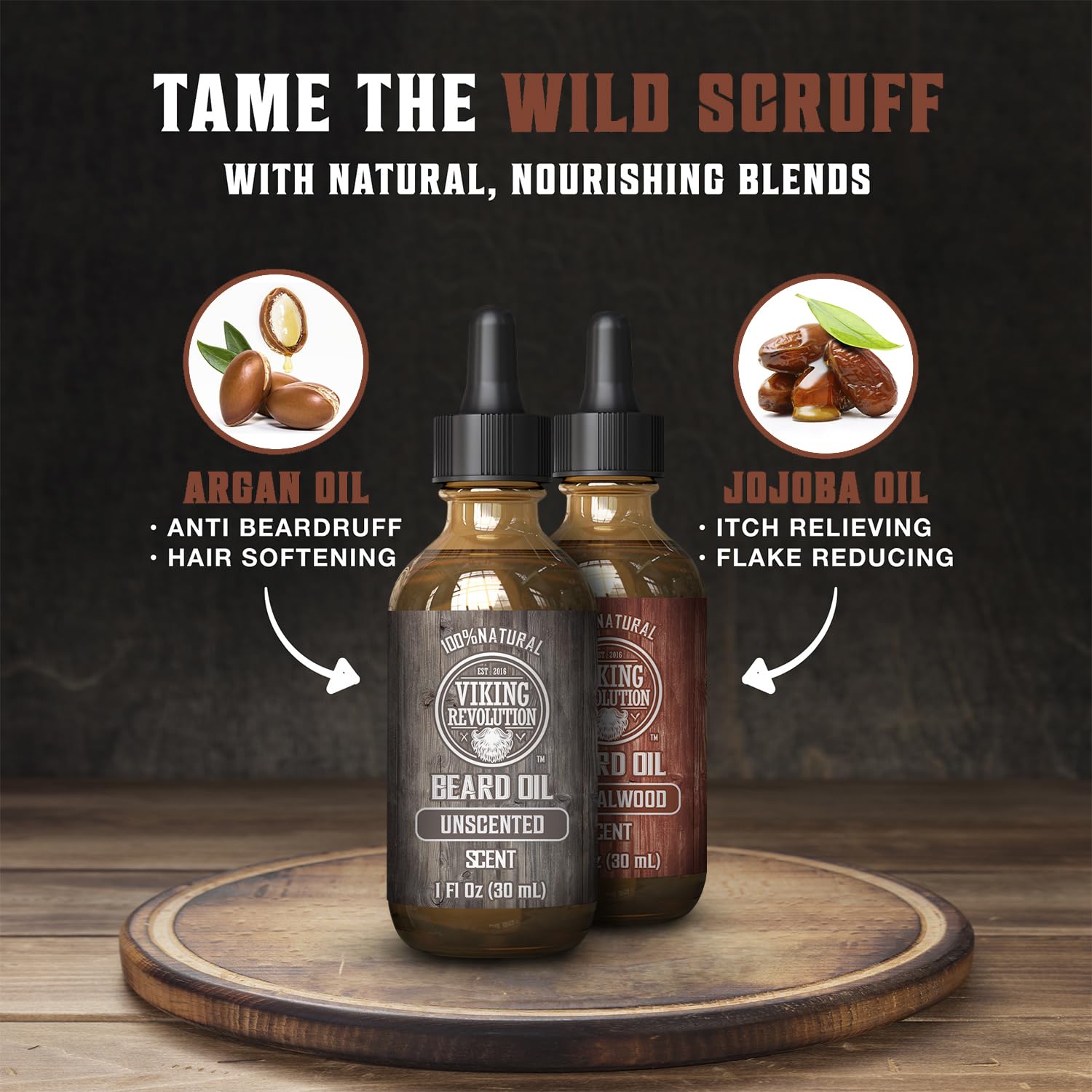 Viking Revolution Sandalwood And Unscented Beard Oil For Men - Natural Mens Beard Oil With Argan Oil And Jojoba Oil - Beard Soft