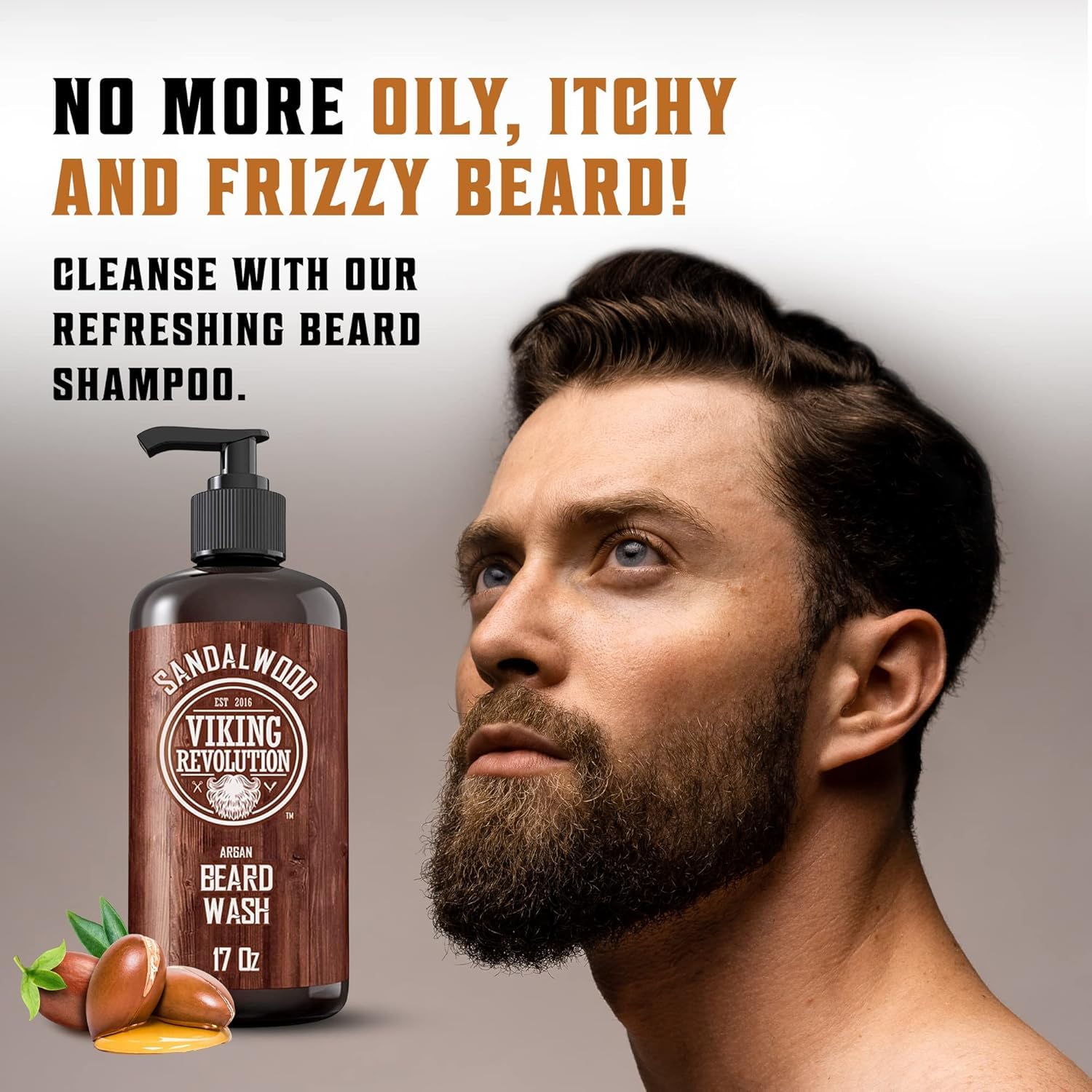Viking Revolution Beard Wash & Beard Conditioner Set With Argan & Jojoba Oils - Softens And Strengthens - Natural Sandalwood Sce