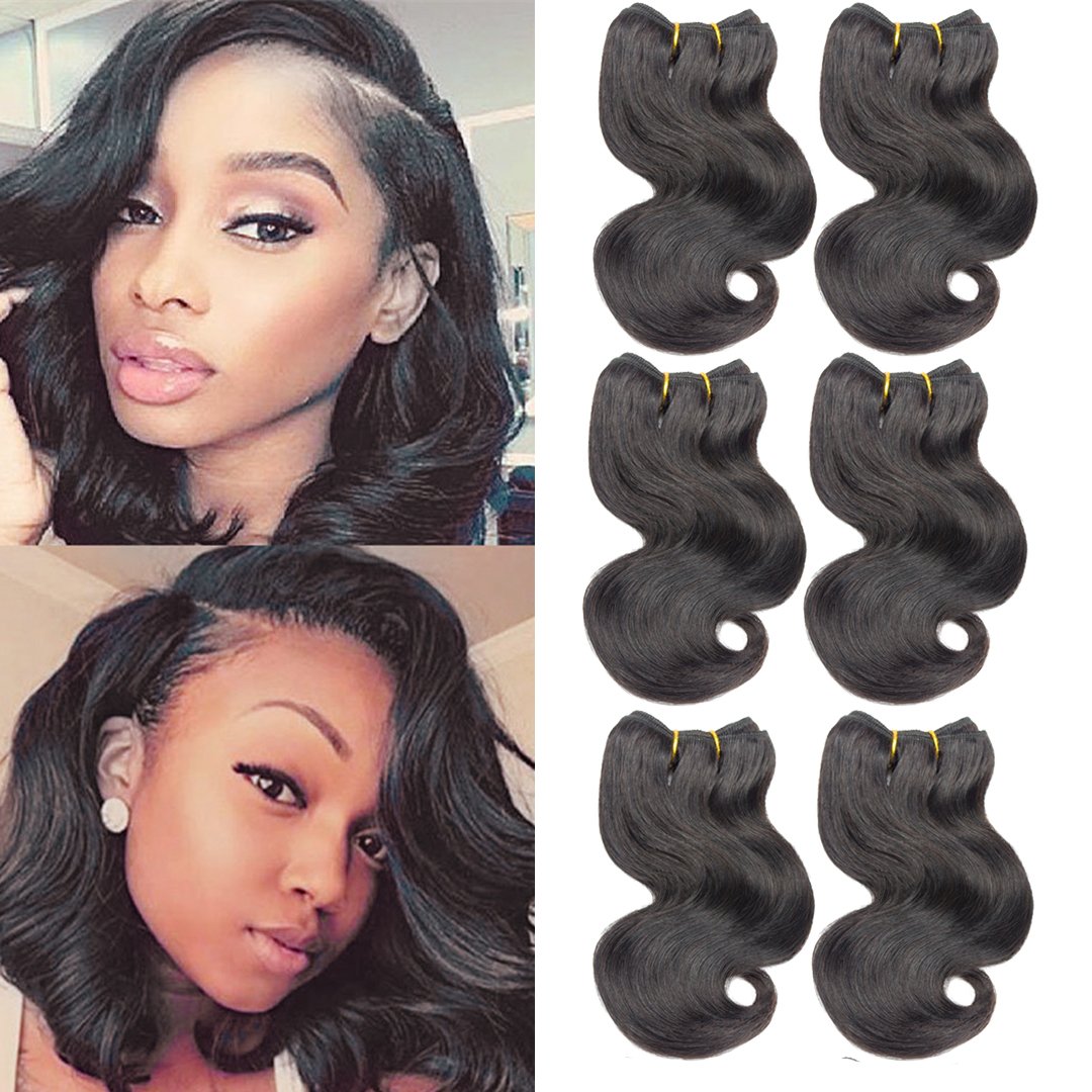 6Bundles Brazilian Body Wave Virgin Hair Extension Human Hair Bundles 8''Short Human Hair Virgin Brazilian Hair Weaves 50G/Pcs H