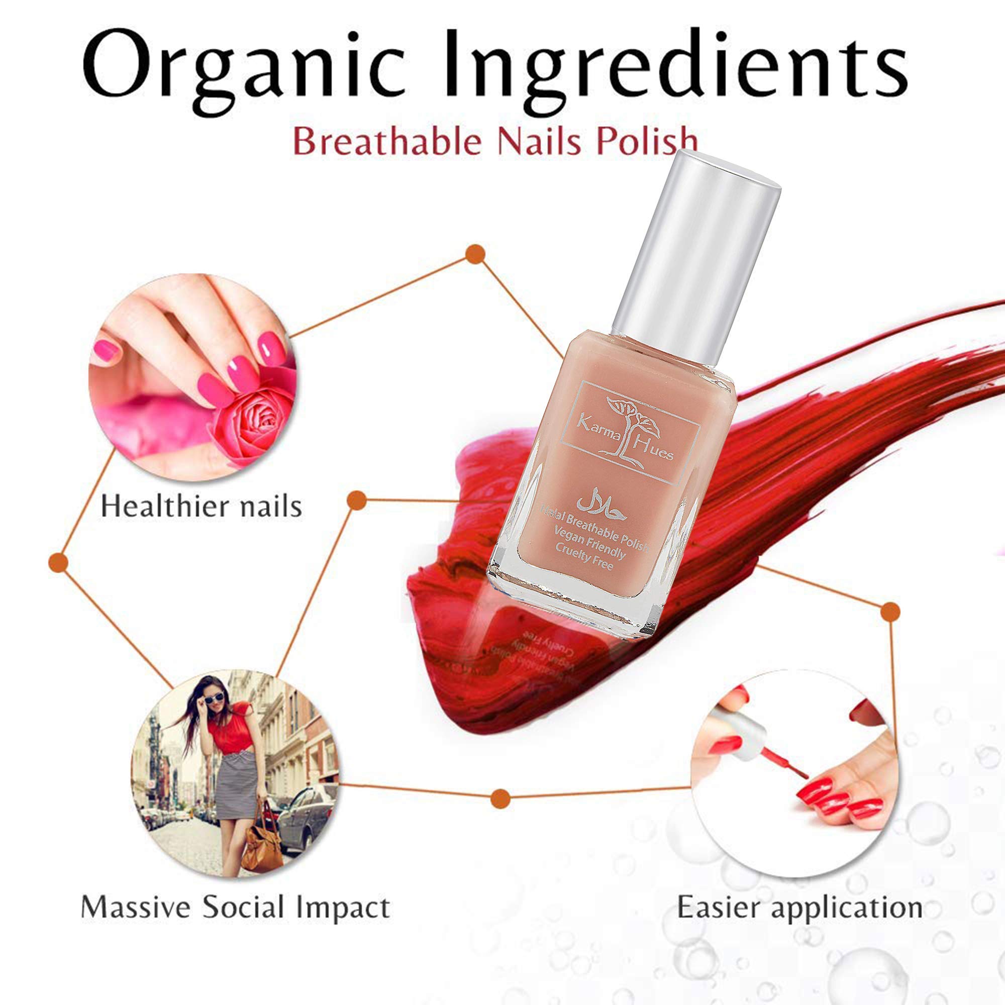 Karma Naturals Certified Halal Nail Polish - Breathable & Water Permeable, Wudu Friendly (Heena)