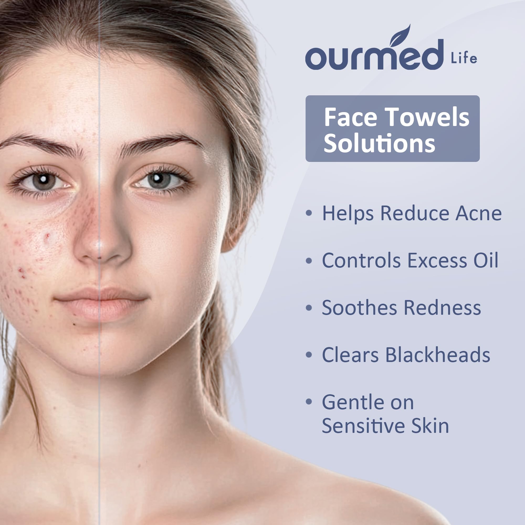 Ourmed Life Face Towels, Disposable Biodegradable Clean Facial Wash Cloth for Sensitive Skin, Lint- free Facial Tissue for Clean