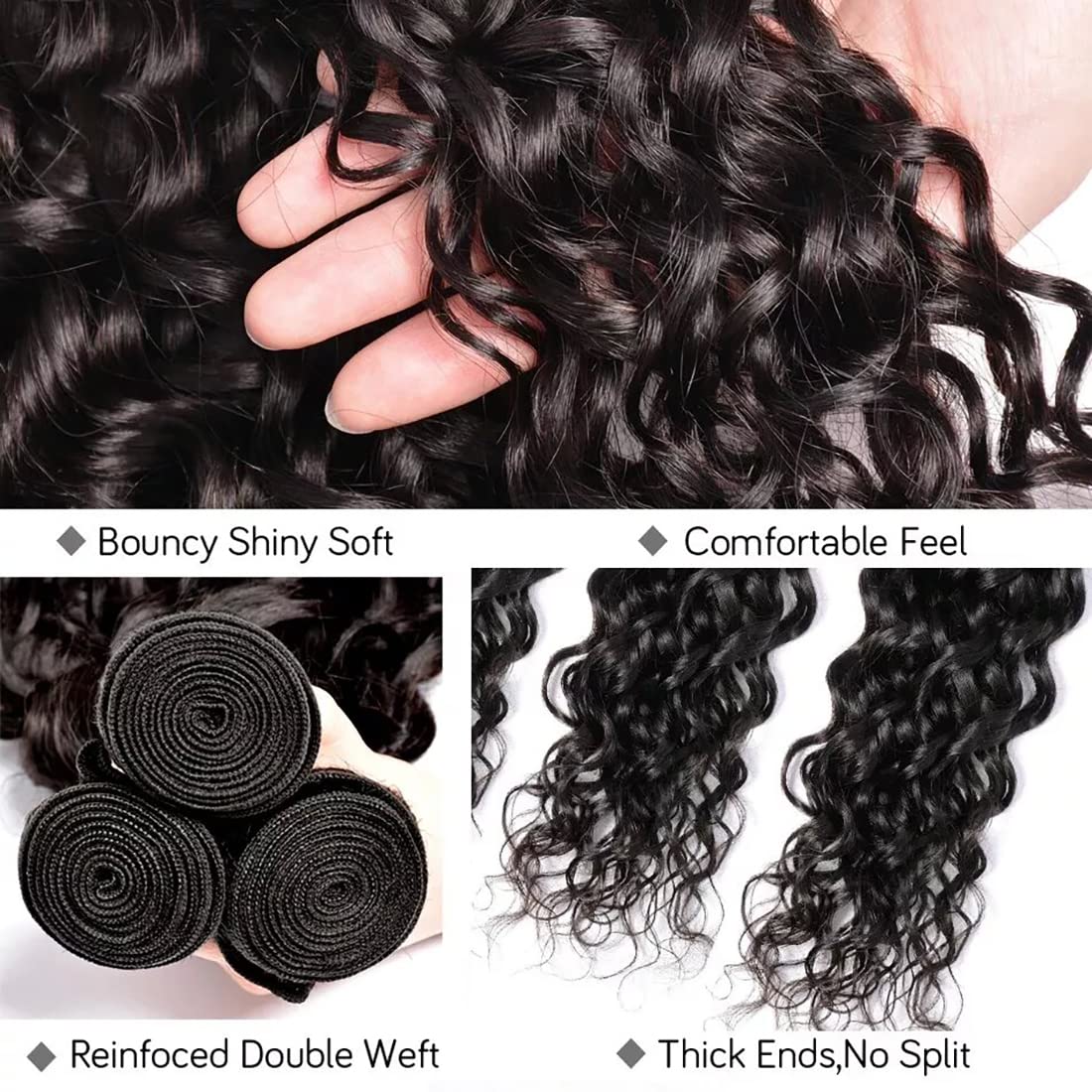 Water Wave Bundles With Closure Brazilian Virgin Human Hair(26 28 30+22,Free Part) Bundles With 4X4 Lace Closure 100% Unprocesse