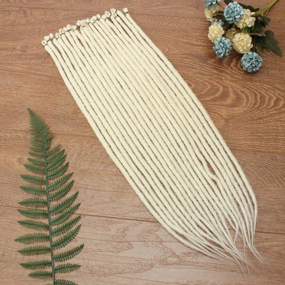 Kraler 24 inch 40 Strands Thick Dreadlock Extensions, SE Pearl White Crochet Dreadls Extensions of Synthetic Hair 1cm Width Hip